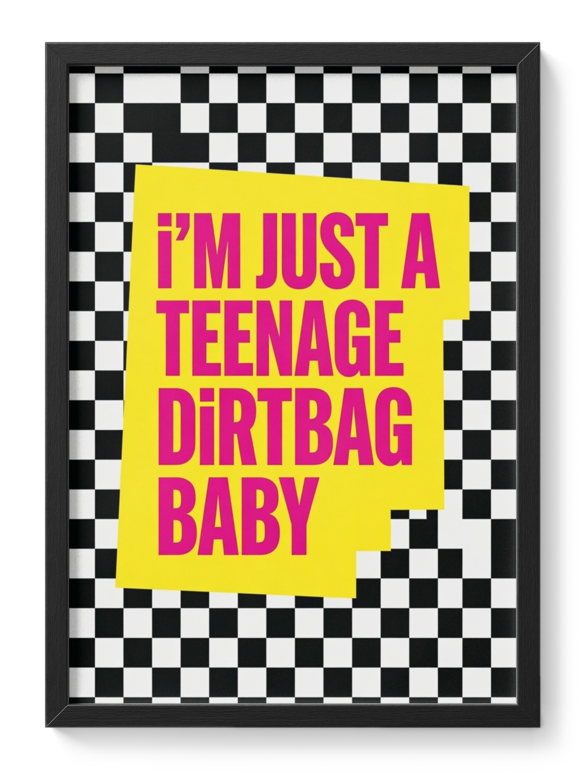 Teenage Dirtbag Baby Checkerboard Emo Music Quote Pink Yellow Stacks — main view