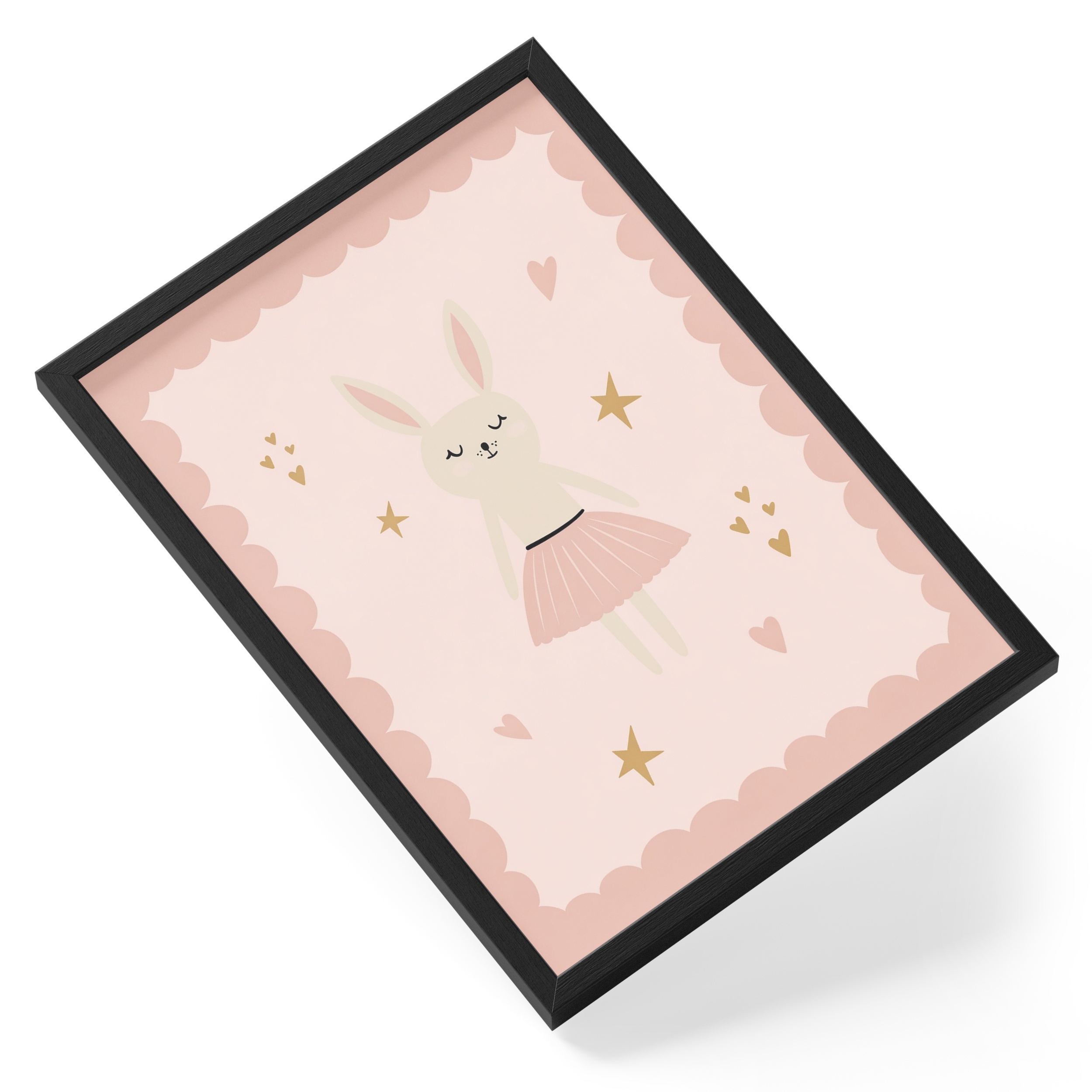 Ballerina Bunny Rabbit Pink Scalloped Nursery Stars Hearts Kids — angled view