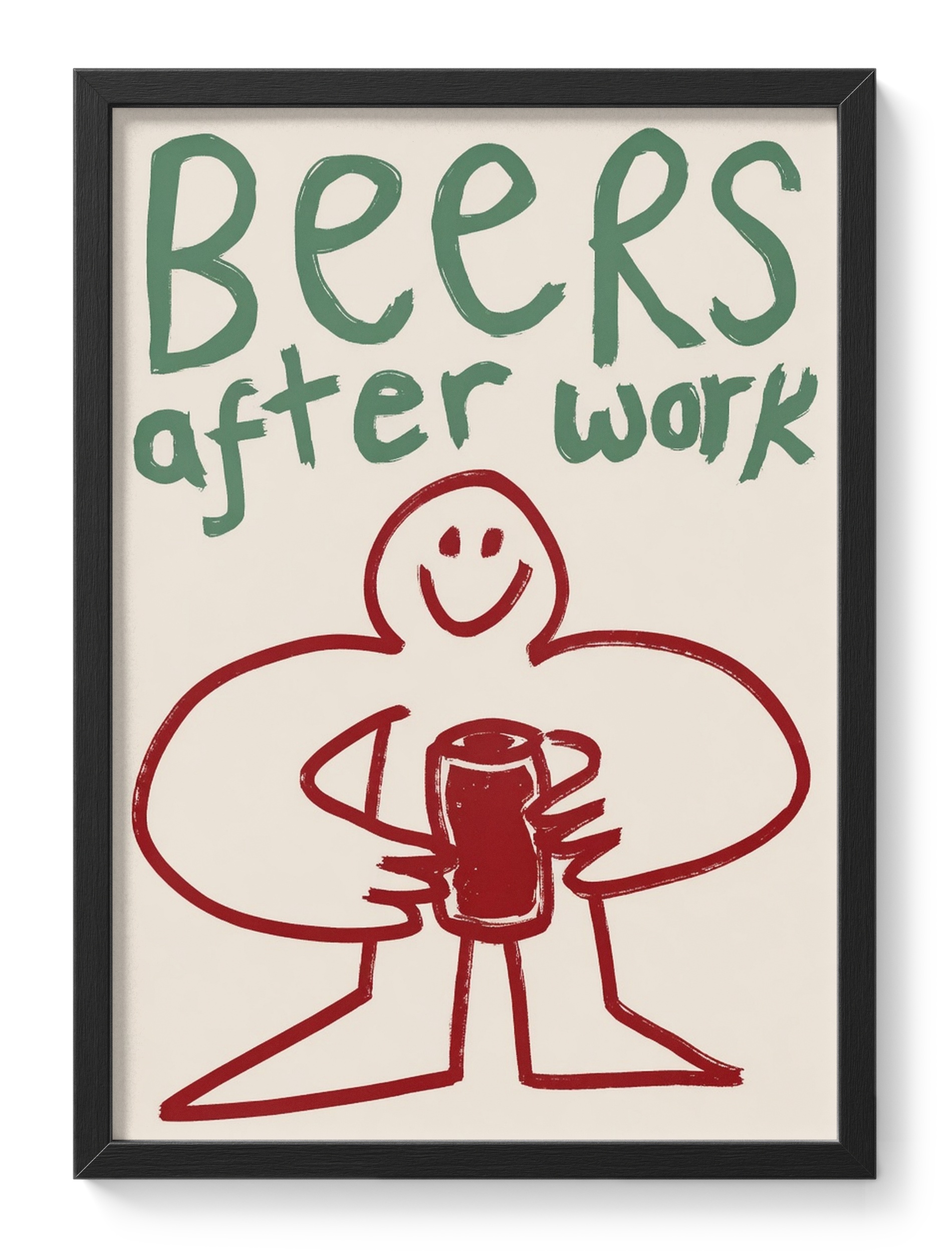 Beers After Work Smiley Figure Drinking Green Red Humour Pub — main view