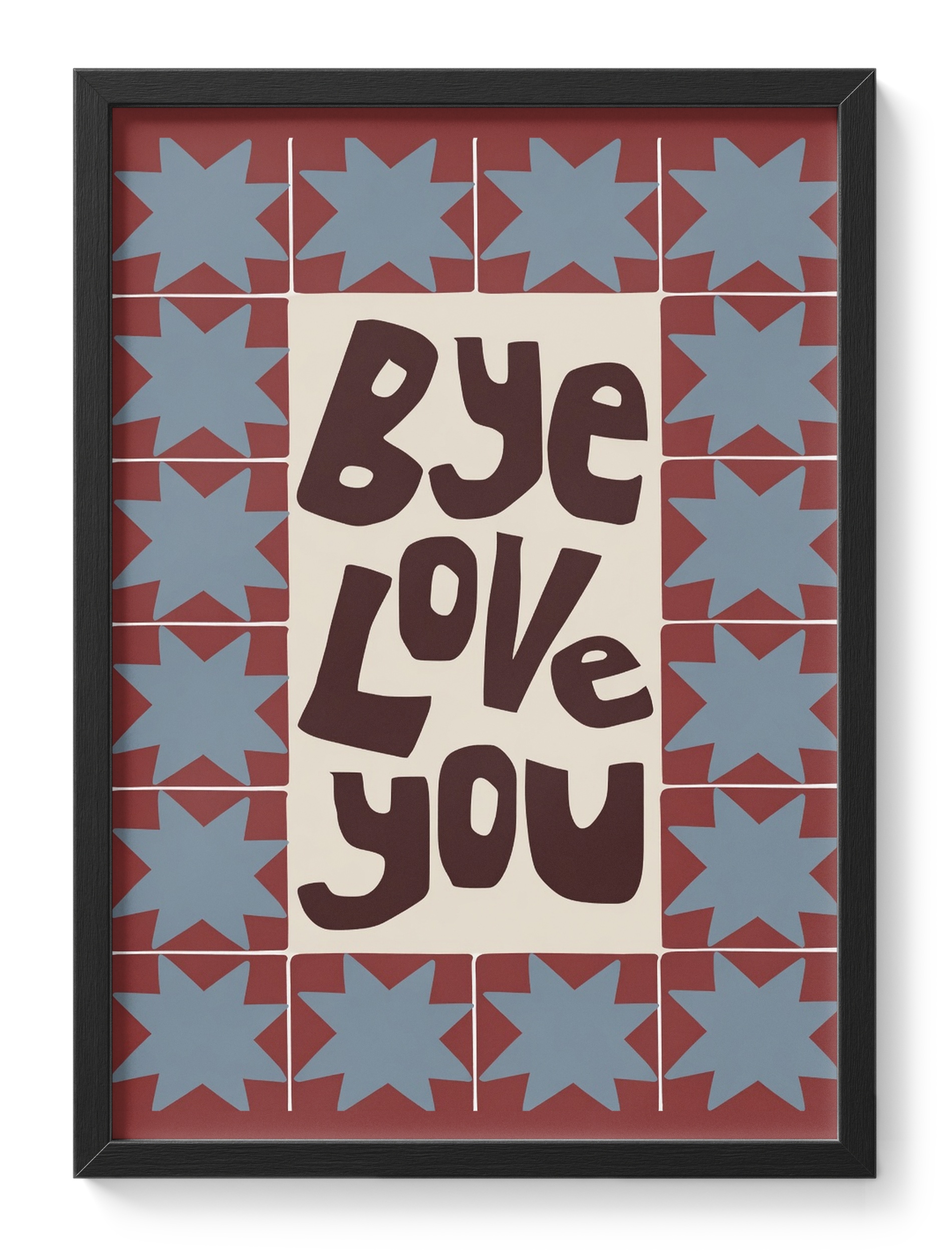 Bye Love You Star Tile Border Blue Burgundy Typography Folk — main view