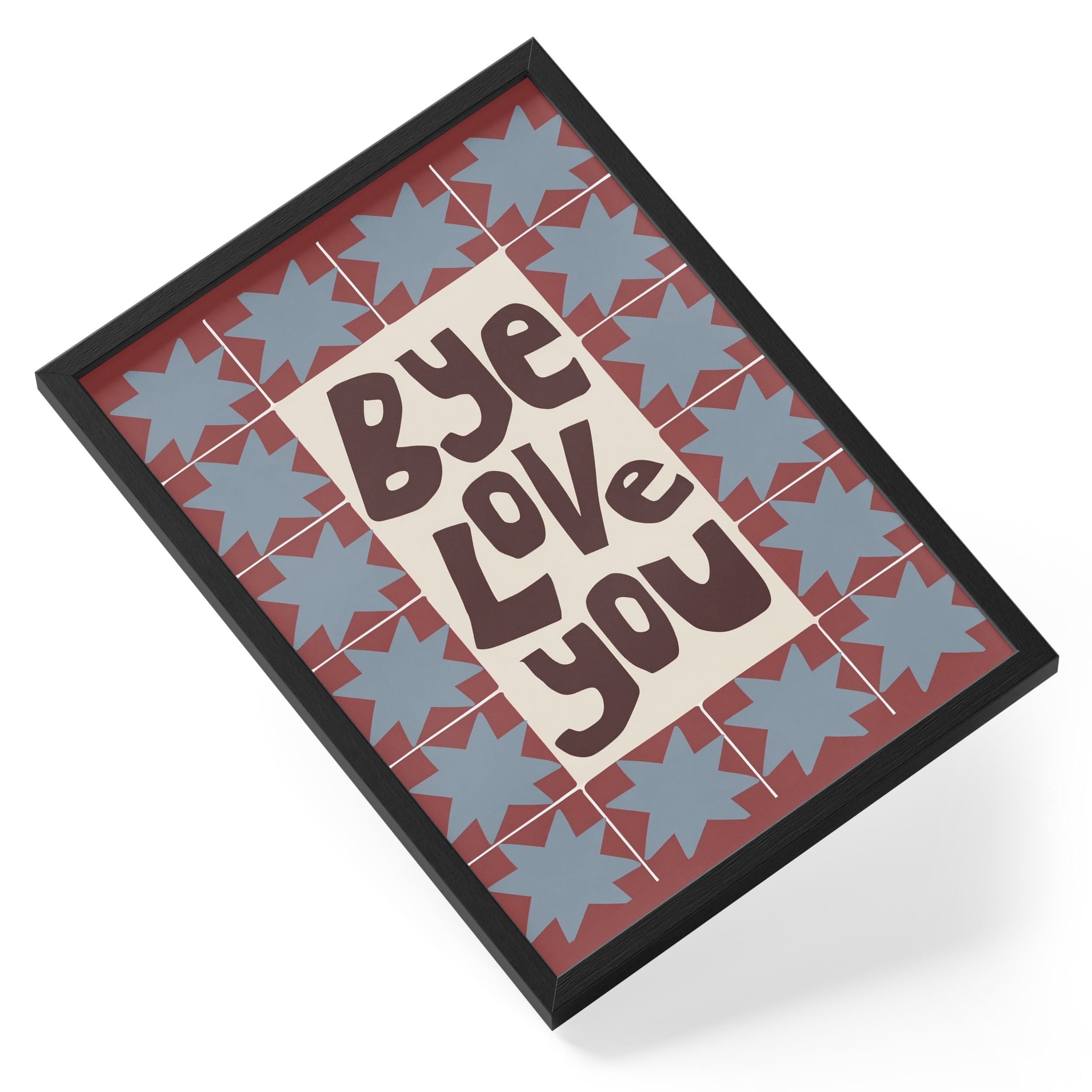 Bye Love You Star Tile Border Blue Burgundy Typography Folk — angled view
