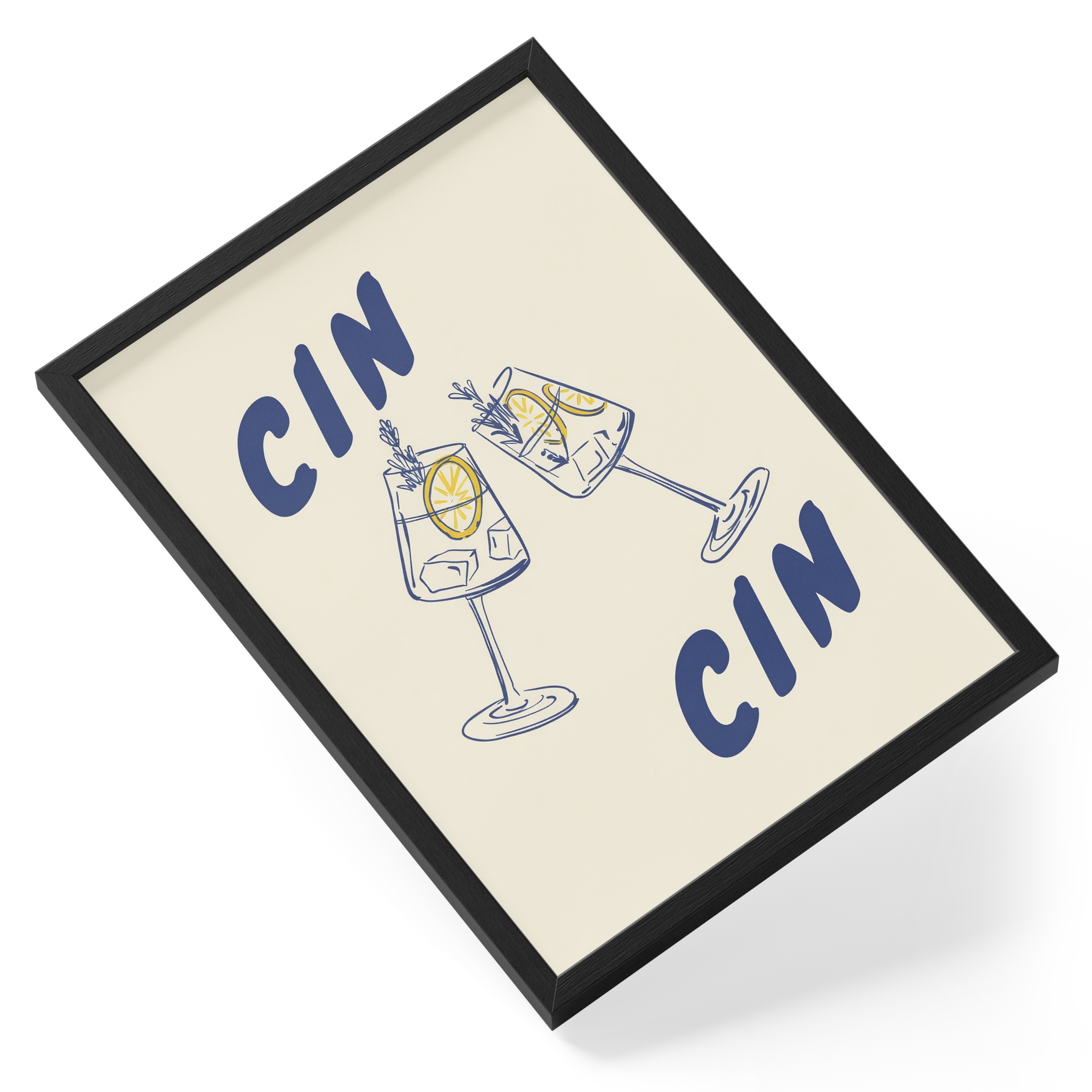 Cin Cin Gin Tonic Glasses Lemon Rosemary Blue Toast Drinks — angled view