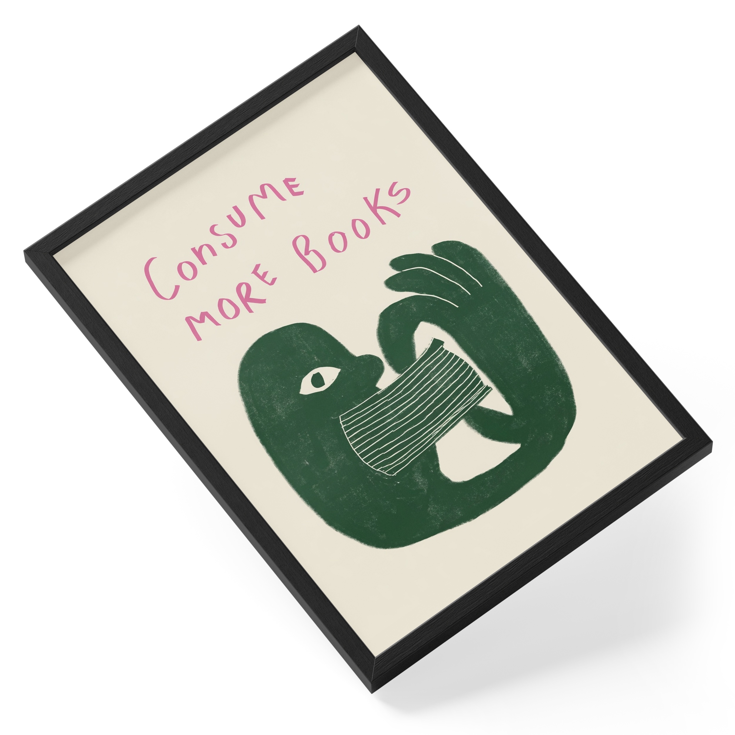 Consume More Books Reading Figure Green Pink Literature Typography — angled view