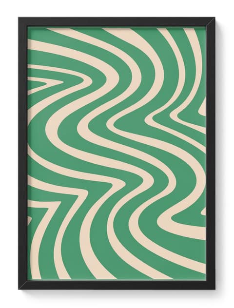 Green Wavy Stripes Swirl Retro Optical Abstract Pattern Bold