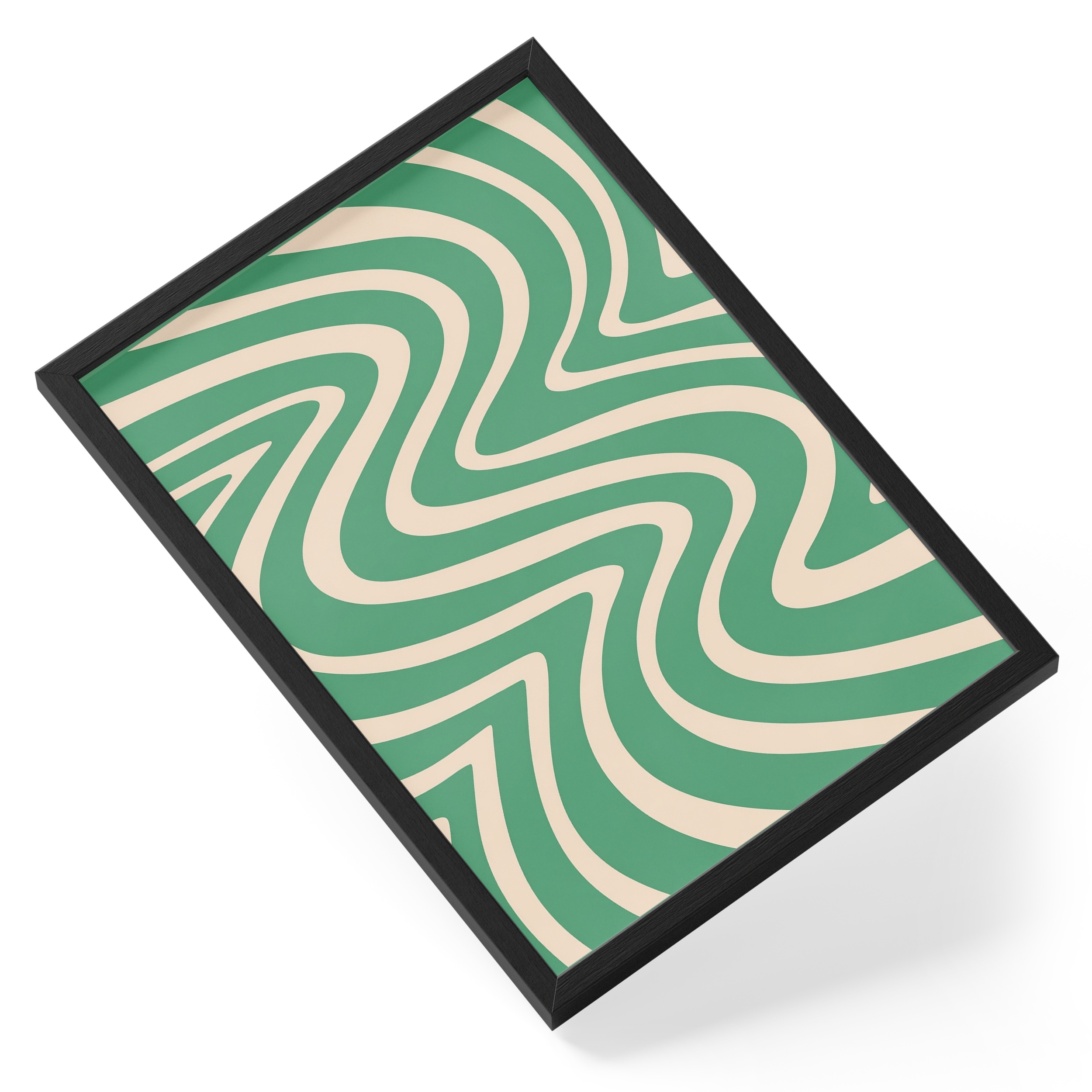 Green Wavy Stripes Swirl Retro Optical Abstract Pattern Bold — angled view