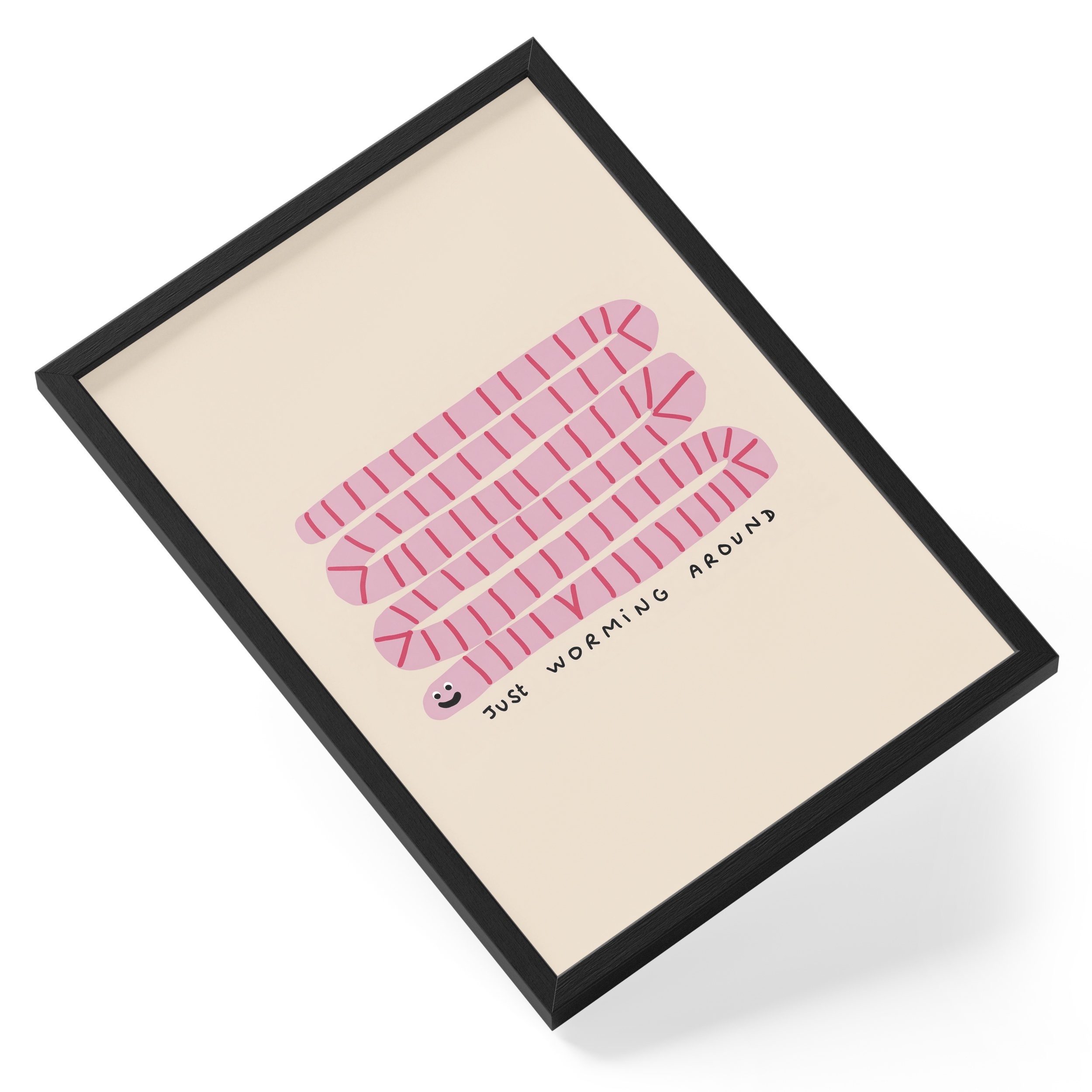 Just Worming Around Pink Worm Striped Cute Humour Animal Kids — angled view