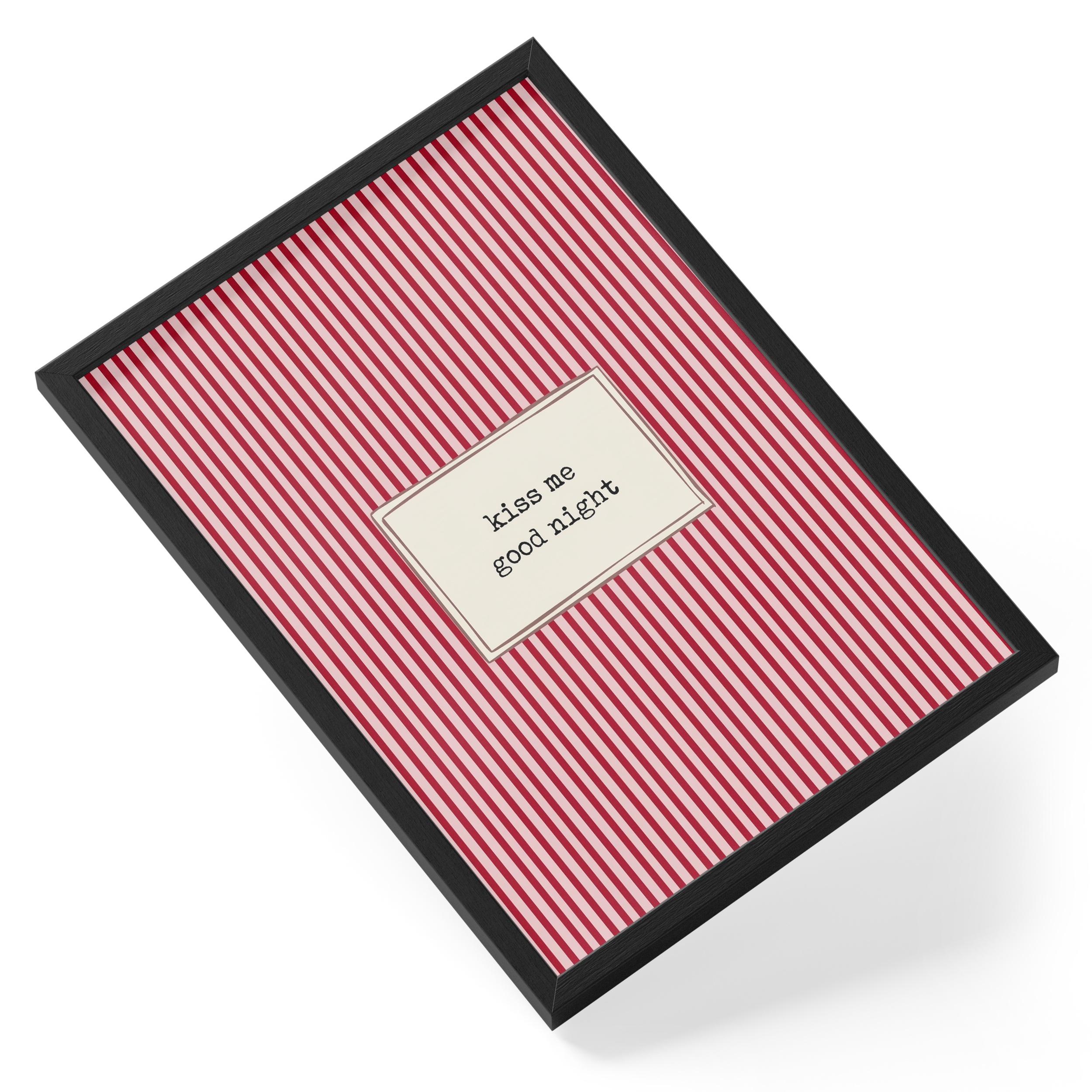 Kiss Me Good Night Red Stripes Typography Romantic Bedroom Cosy — angled view