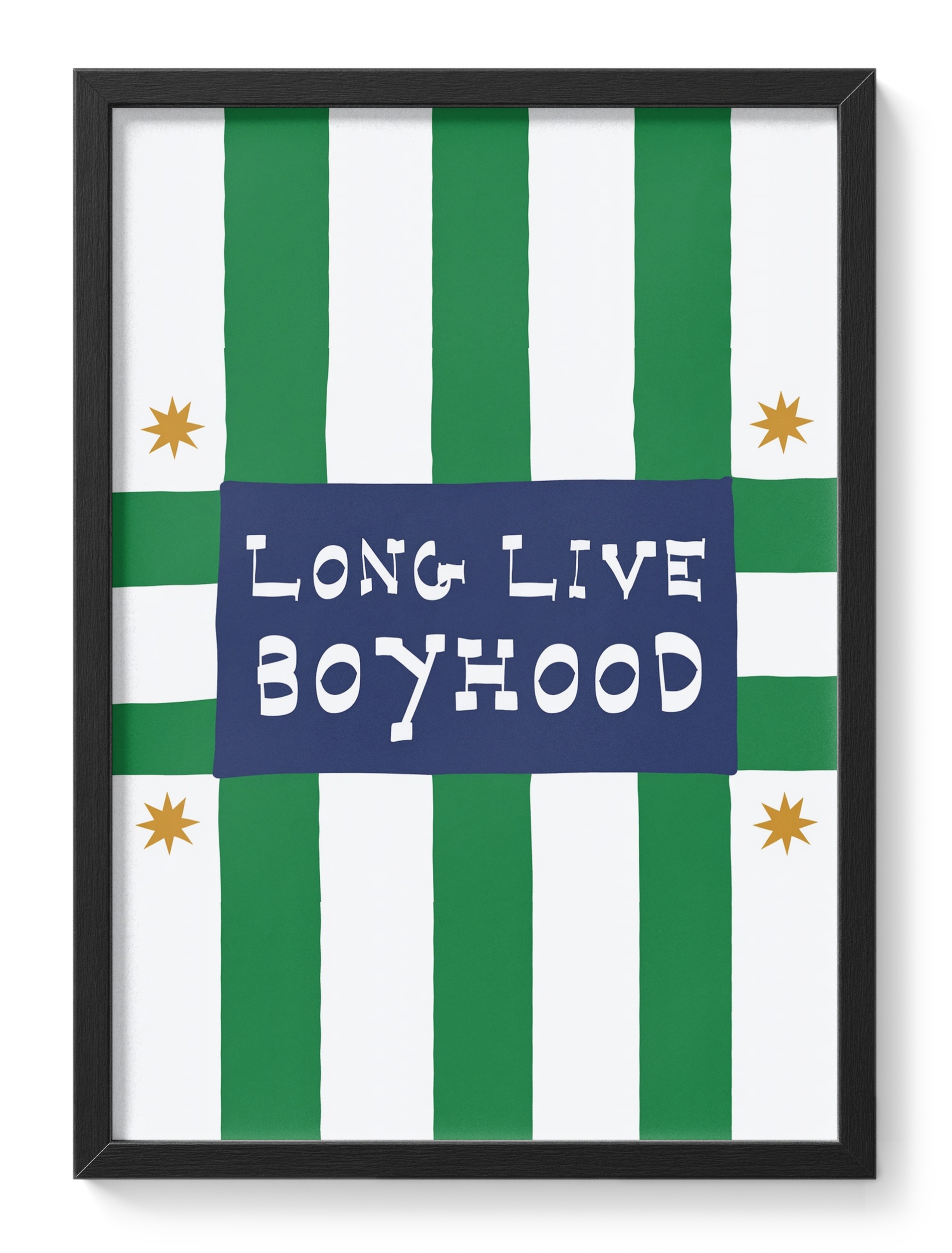 Long Live Boyhood Navy Banner Green Check Stars Typography Kids — main view