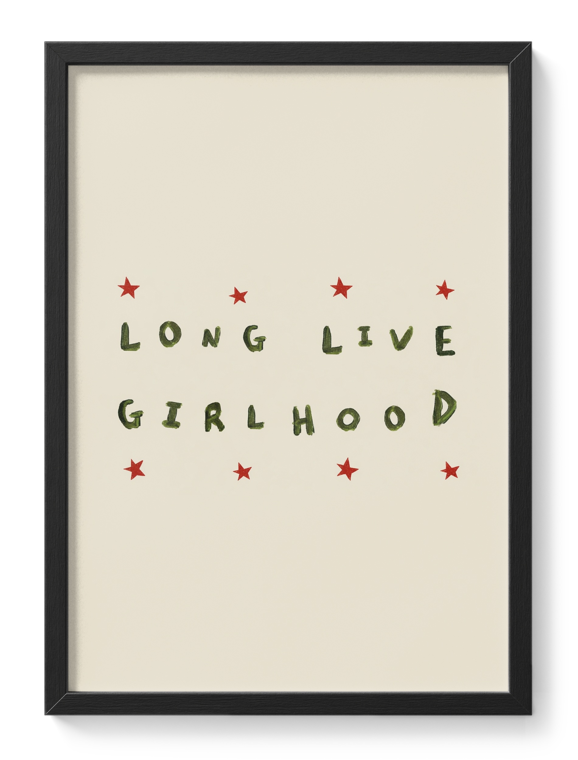Long Live Girlhood Green Typography Red Stars Feminist Bold Statement — main view