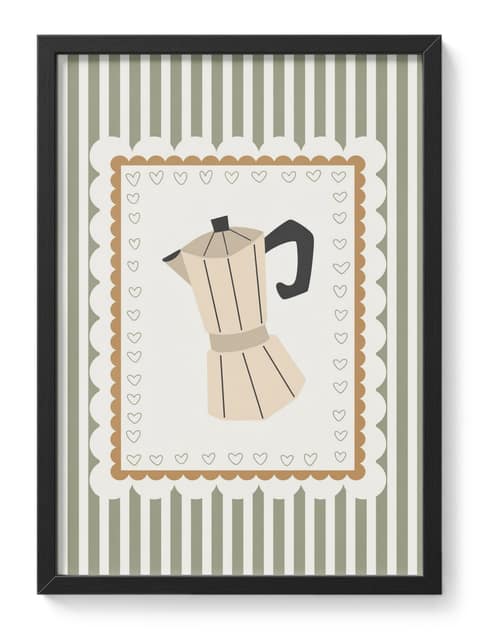 Moka Pot Coffee Stripes Hearts Scalloped Kitchen Cafe Italian