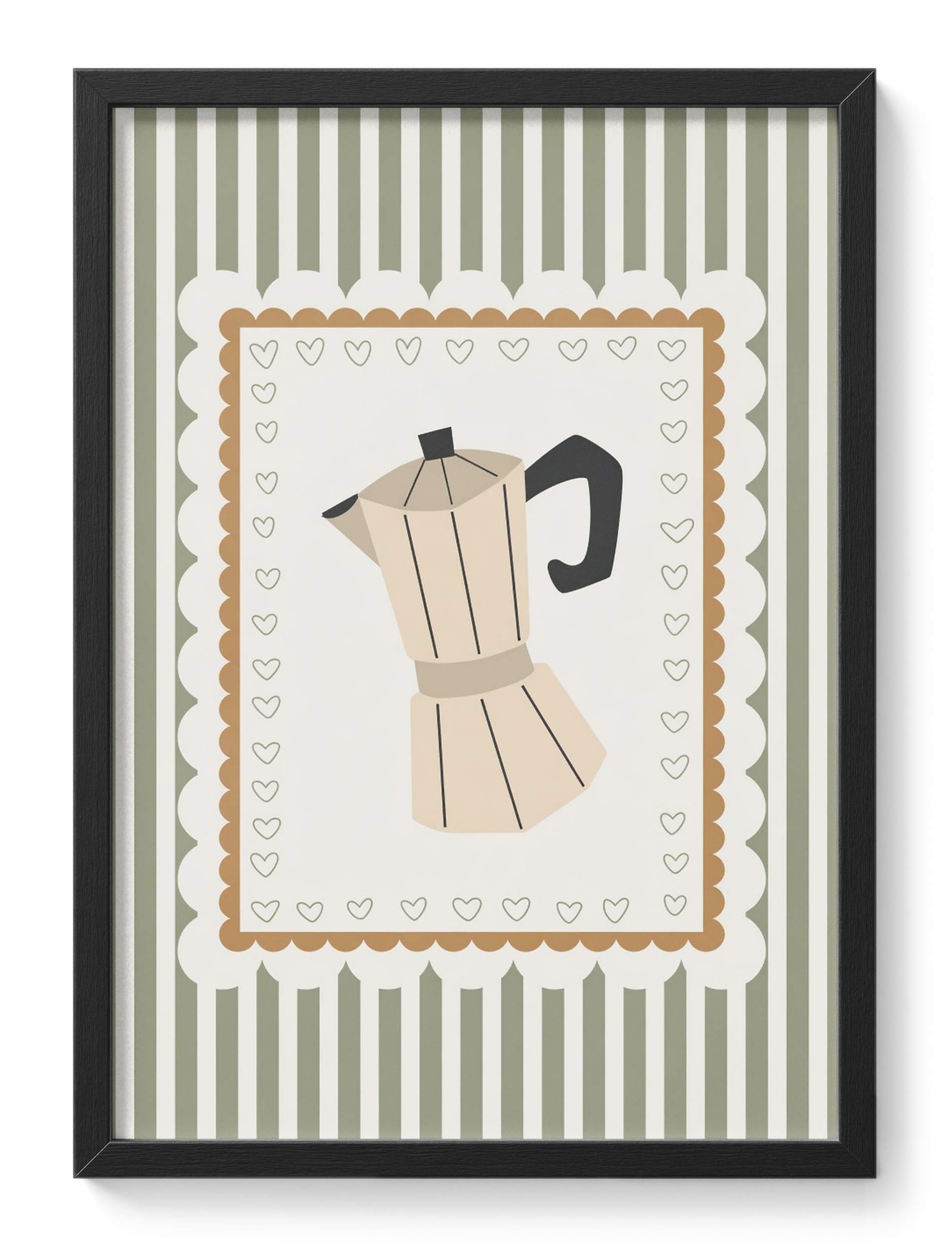 Moka Pot Coffee Stripes Hearts Scalloped Kitchen Cafe Italian — main view