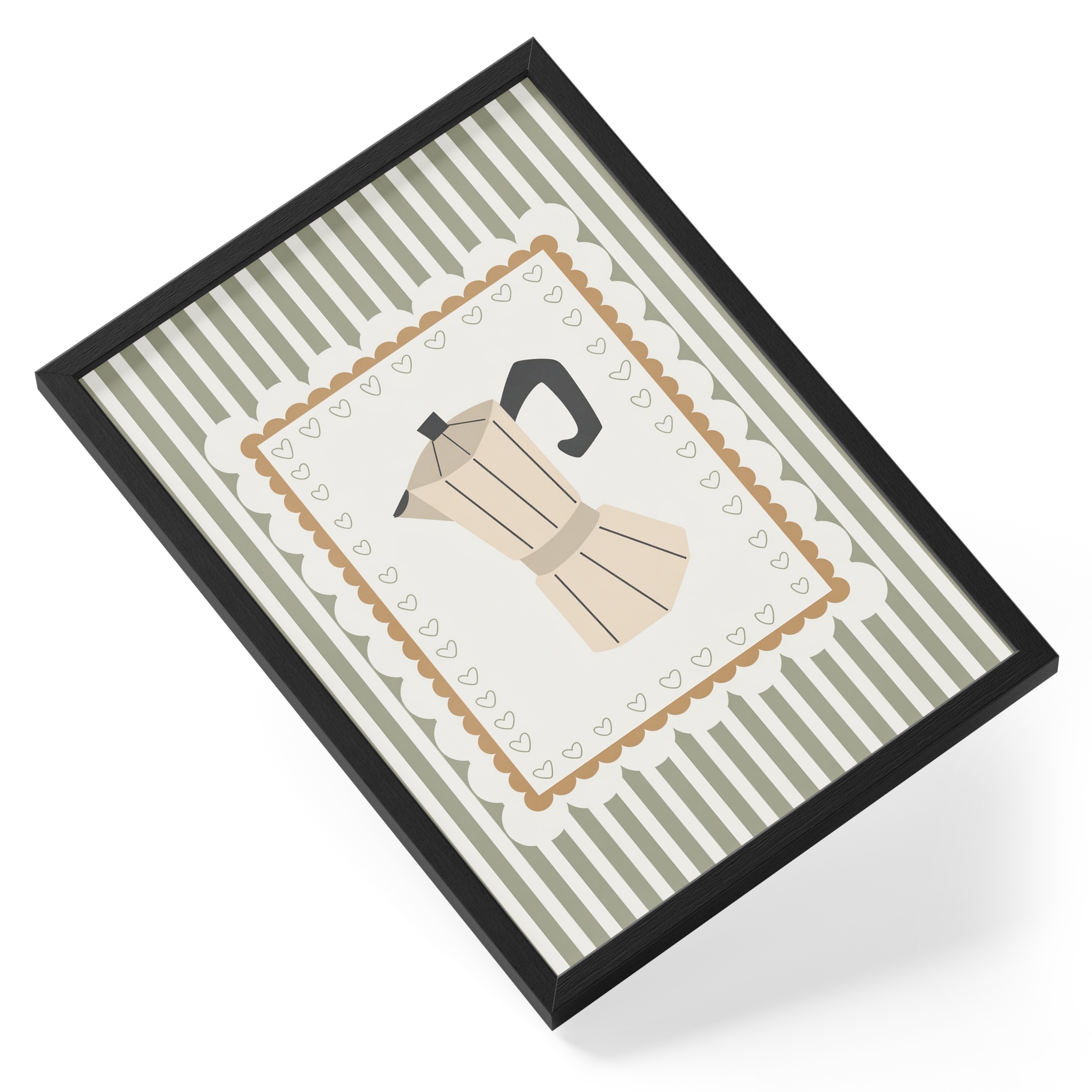 Moka Pot Coffee Stripes Hearts Scalloped Kitchen Cafe Italian — angled view