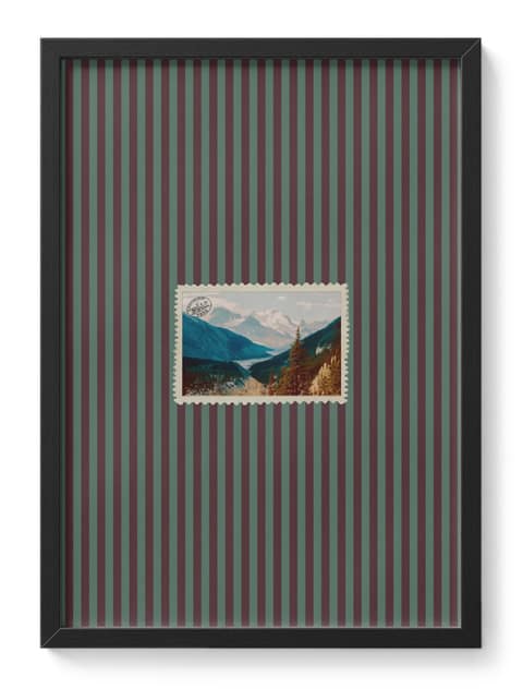Mountain Stamp Landscape Alpine Striped Mat Vintage Travel Scenery
