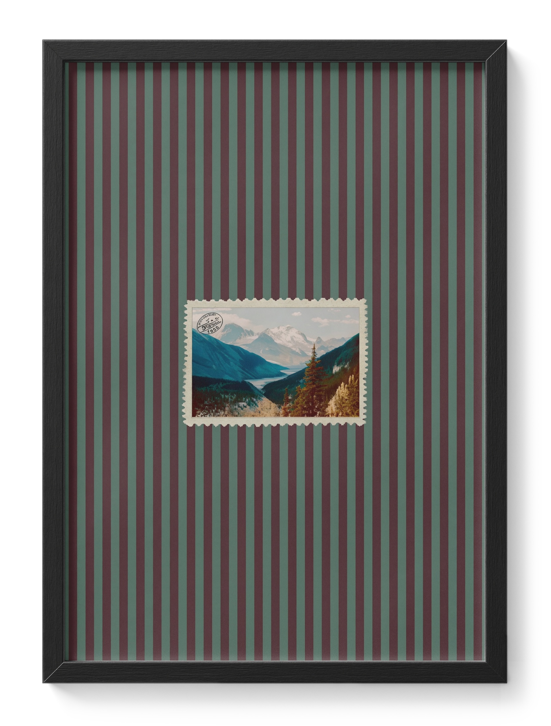 Mountain Stamp Landscape Alpine Striped Mat Vintage Travel Scenery — main view