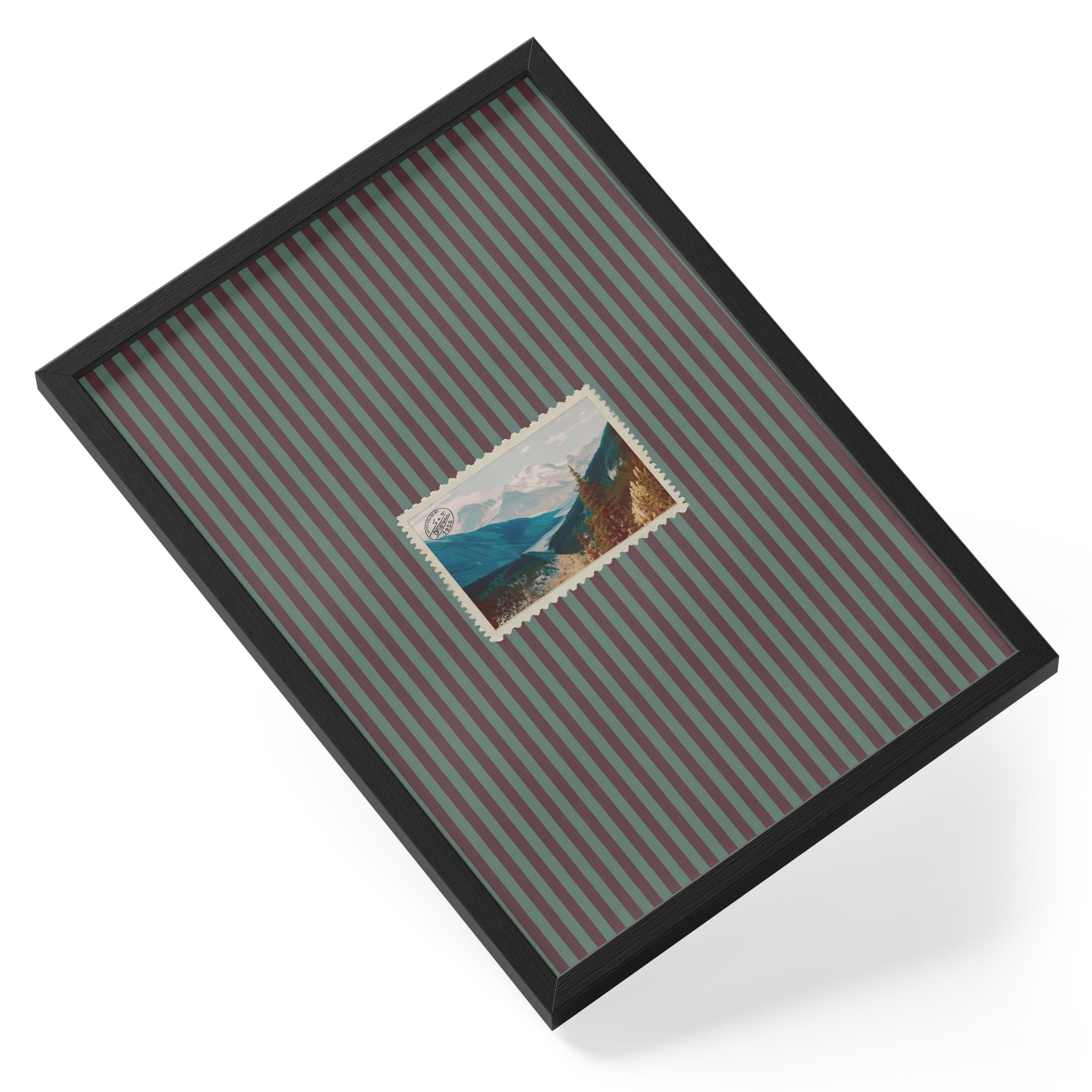Mountain Stamp Landscape Alpine Striped Mat Vintage Travel Scenery — angled view