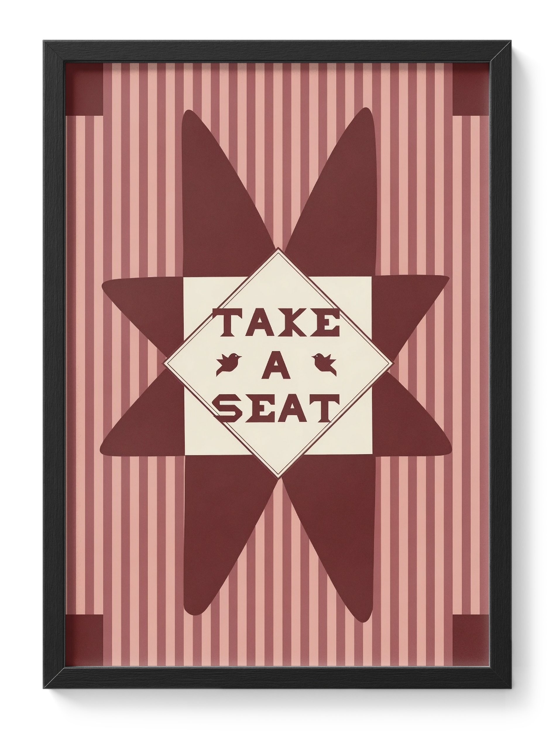 Take A Seat Star Quilt Barn Burgundy Stripes Ducks Cottage Folk — main view