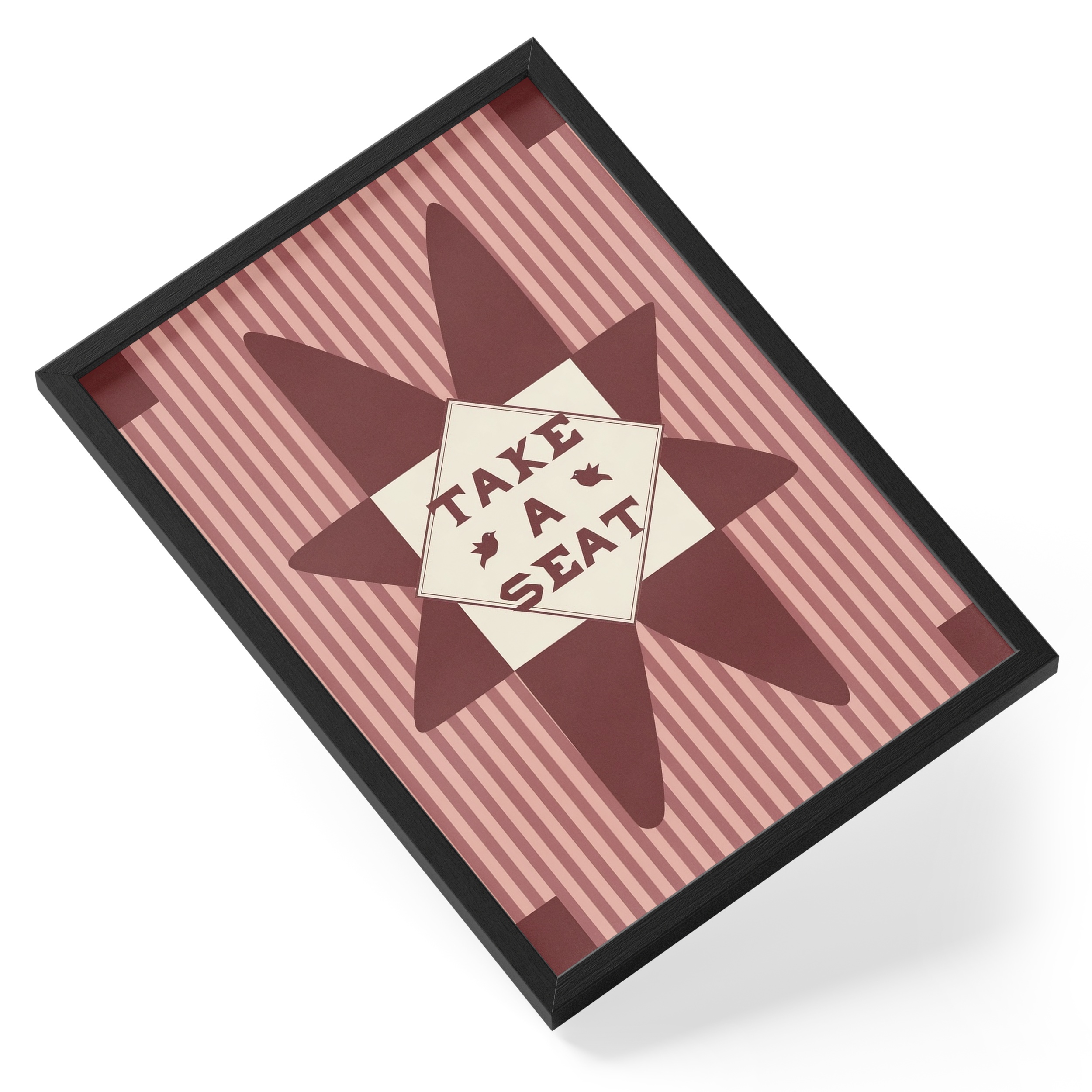 Take A Seat Star Quilt Barn Burgundy Stripes Ducks Cottage Folk — angled view