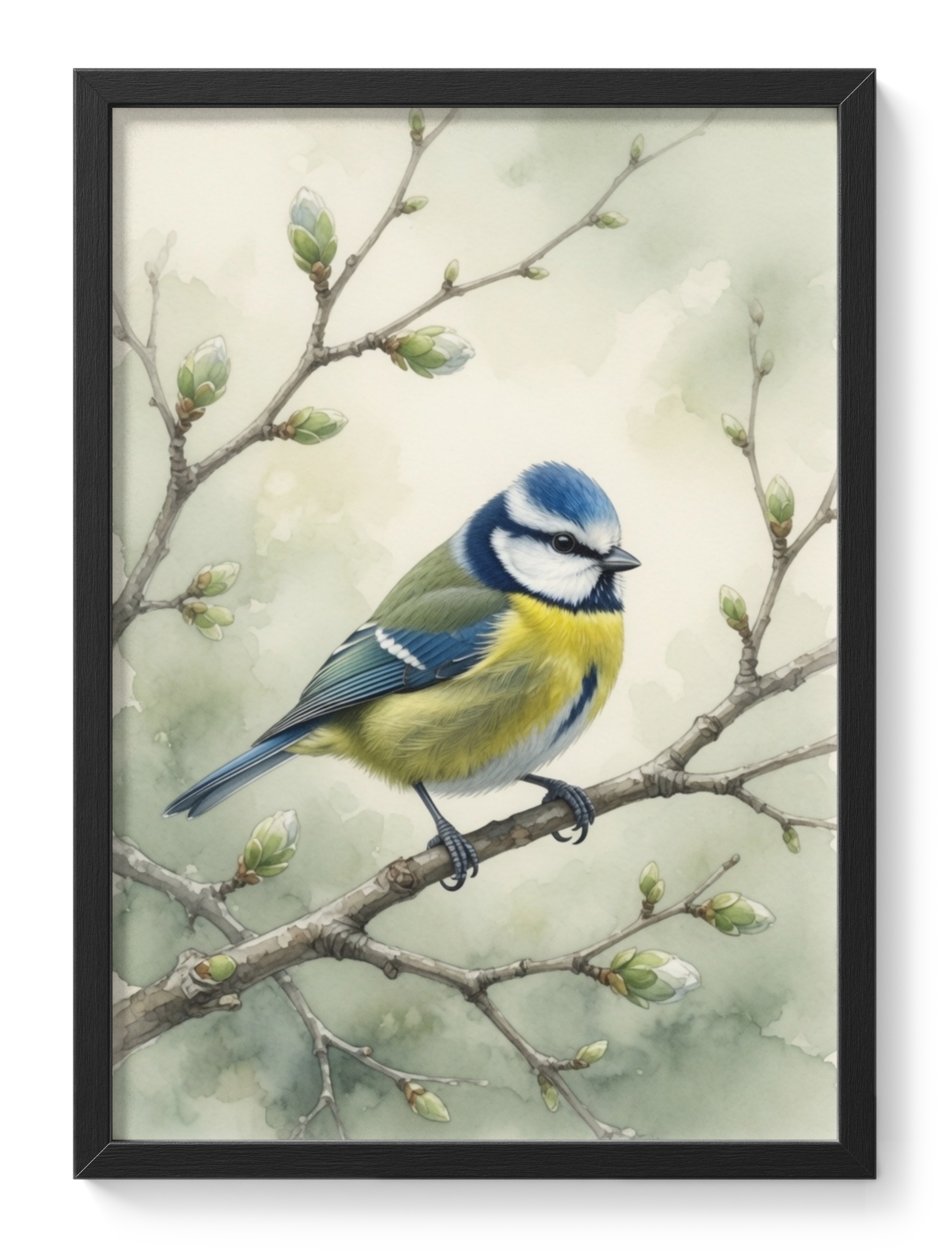 Blue Tit Bird British Garden Wildlife Watercolour Branch Spring — main view