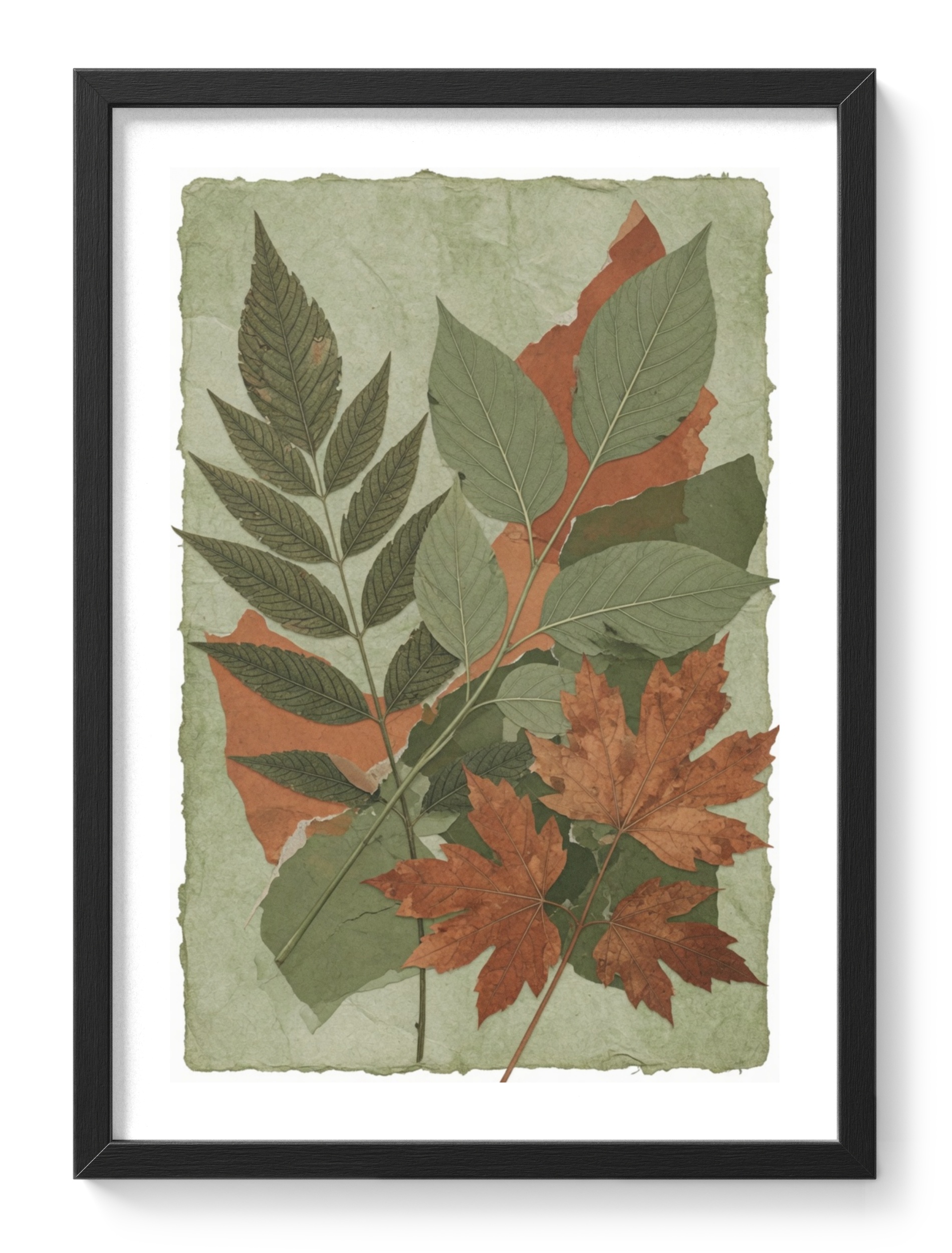 Botanical Leaves Pressed Autumn Maple Green Rust Nature Collage — main view
