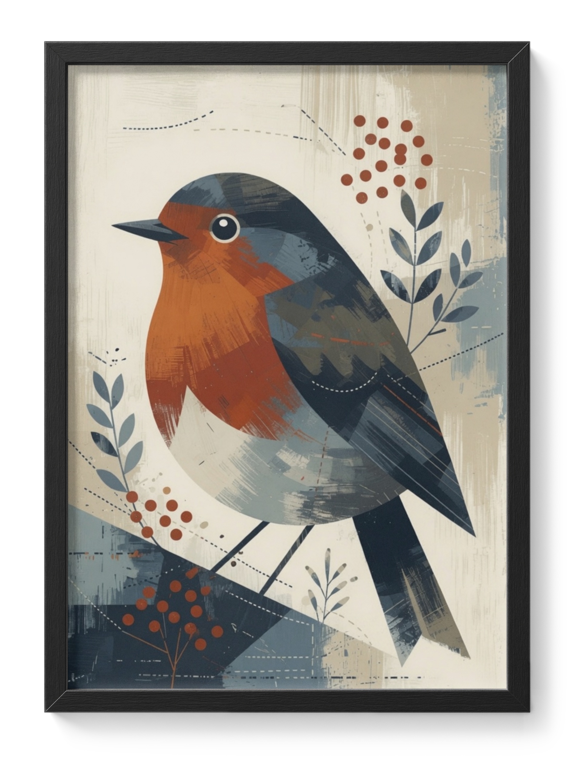 Robin Redbreast Bird British Garden Wildlife Folk Illustration — main view