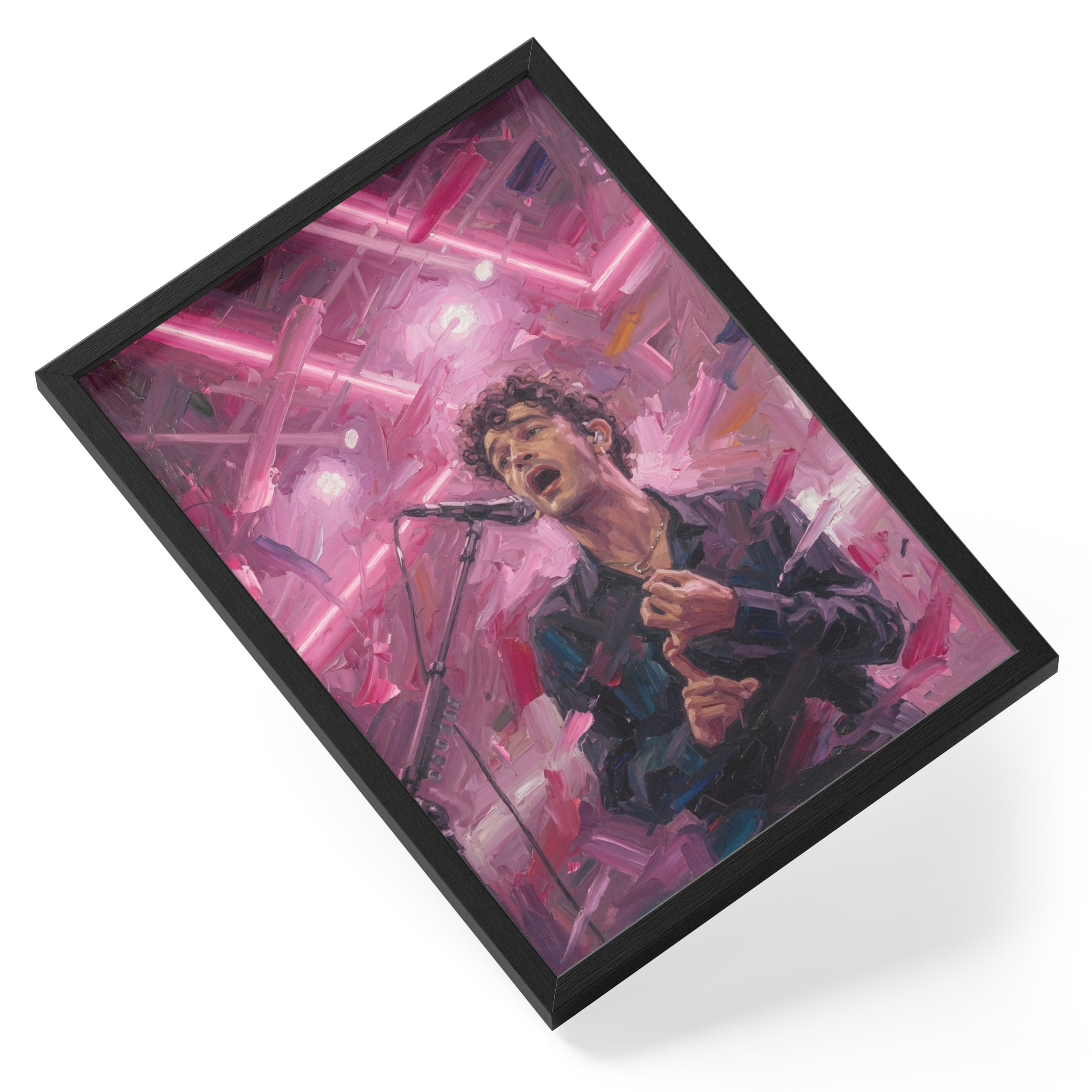 The 1975 Matty Healy Band Singer Pink Neon Concert Portrait — angled view