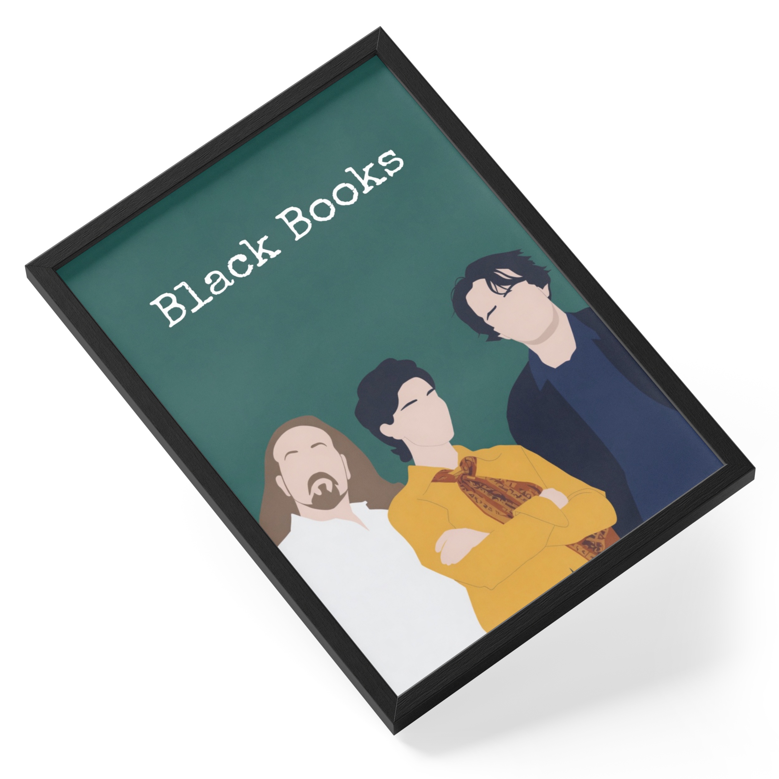 Black Books Bernard Manny Fran Bookshop Sitcom Dylan Moran Cast — angled view
