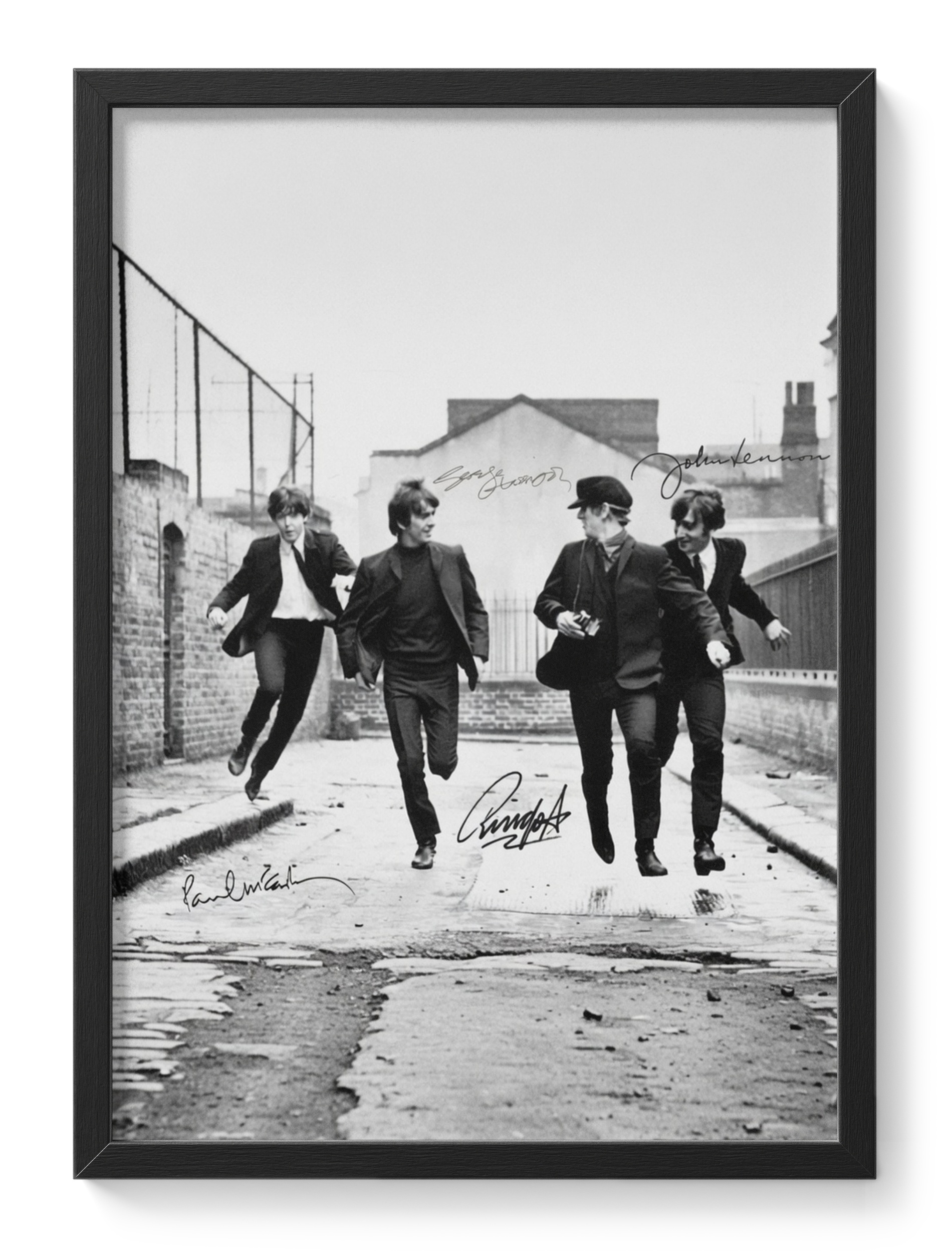 Beatles Jumping Alley Black White Signed Photo 1960s — main view
