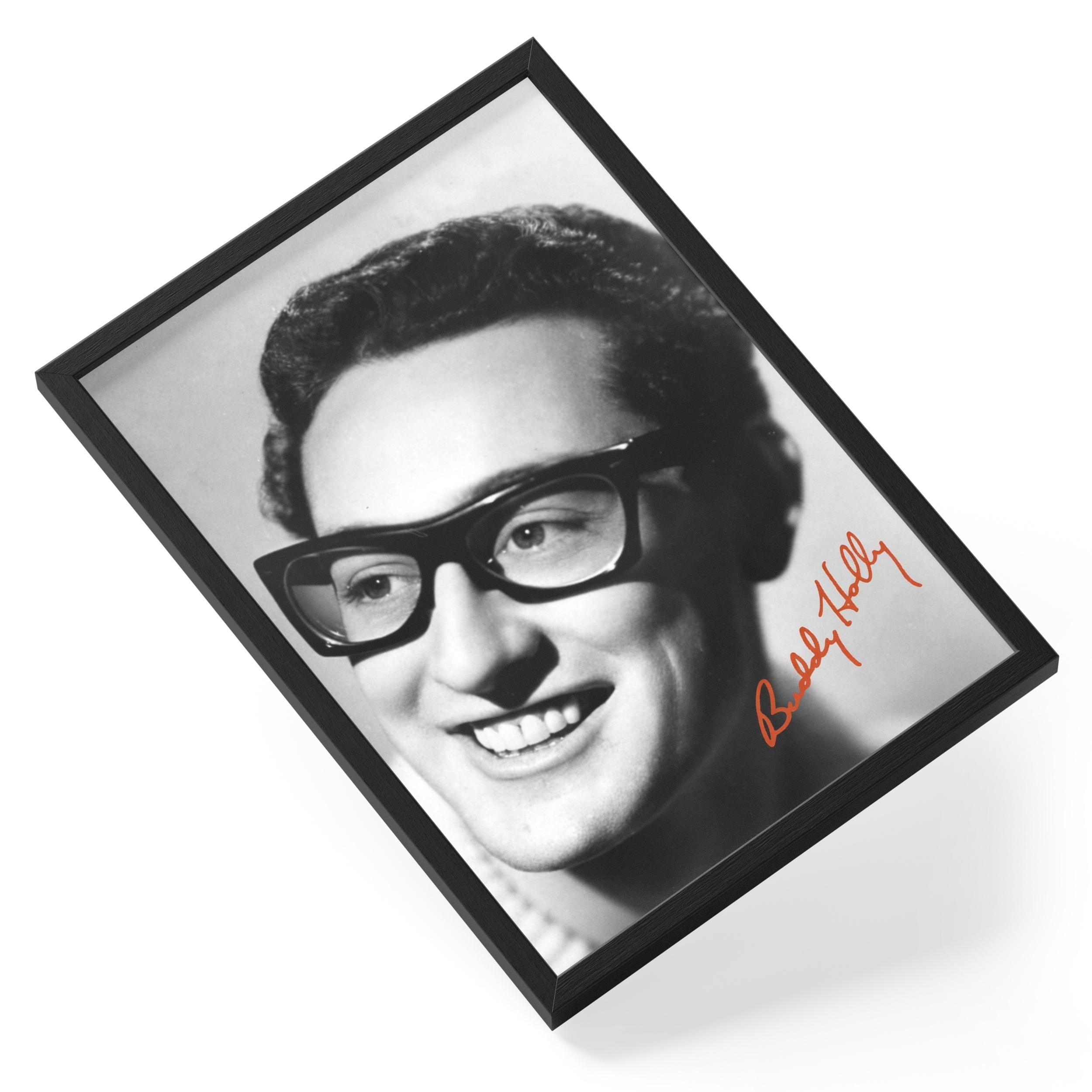 Buddy Holly Rock Roll Pioneer Glasses Guitarist Portrait — angled view