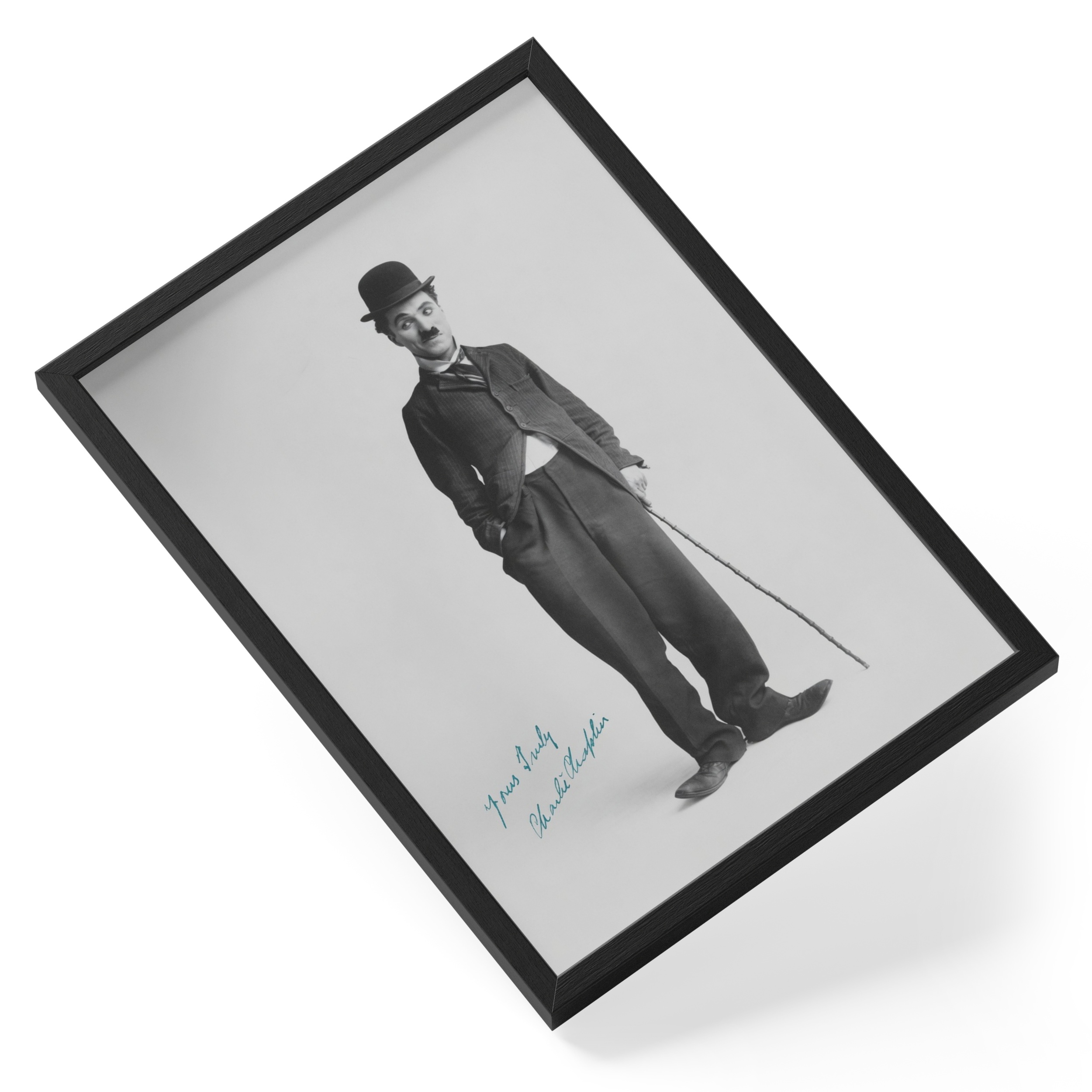 Charlie Chaplin Silent Film Comedian Classic Portrait Signature — angled view
