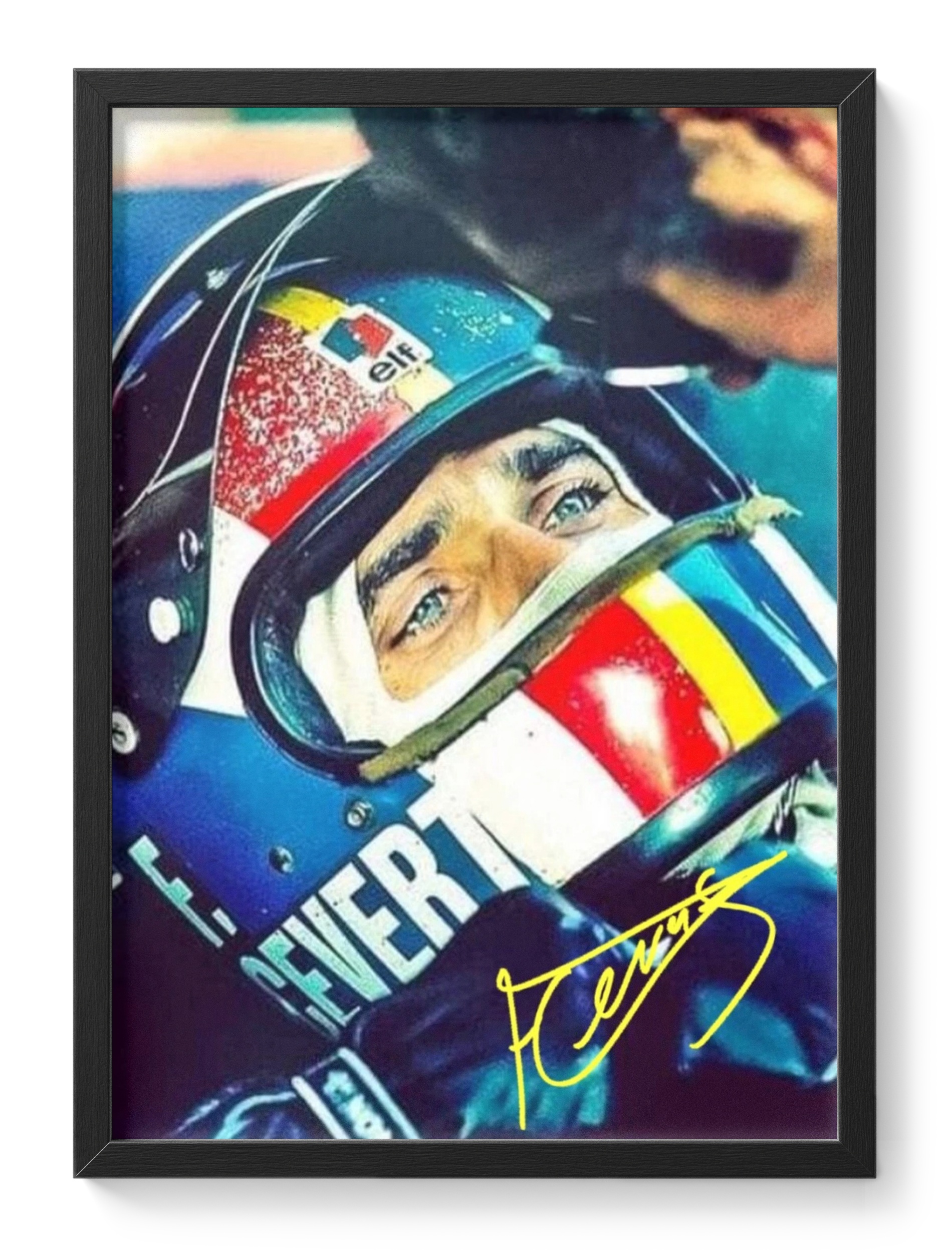 Francois Cevert Formula One Helmet Closeup Signed Portrait — main view