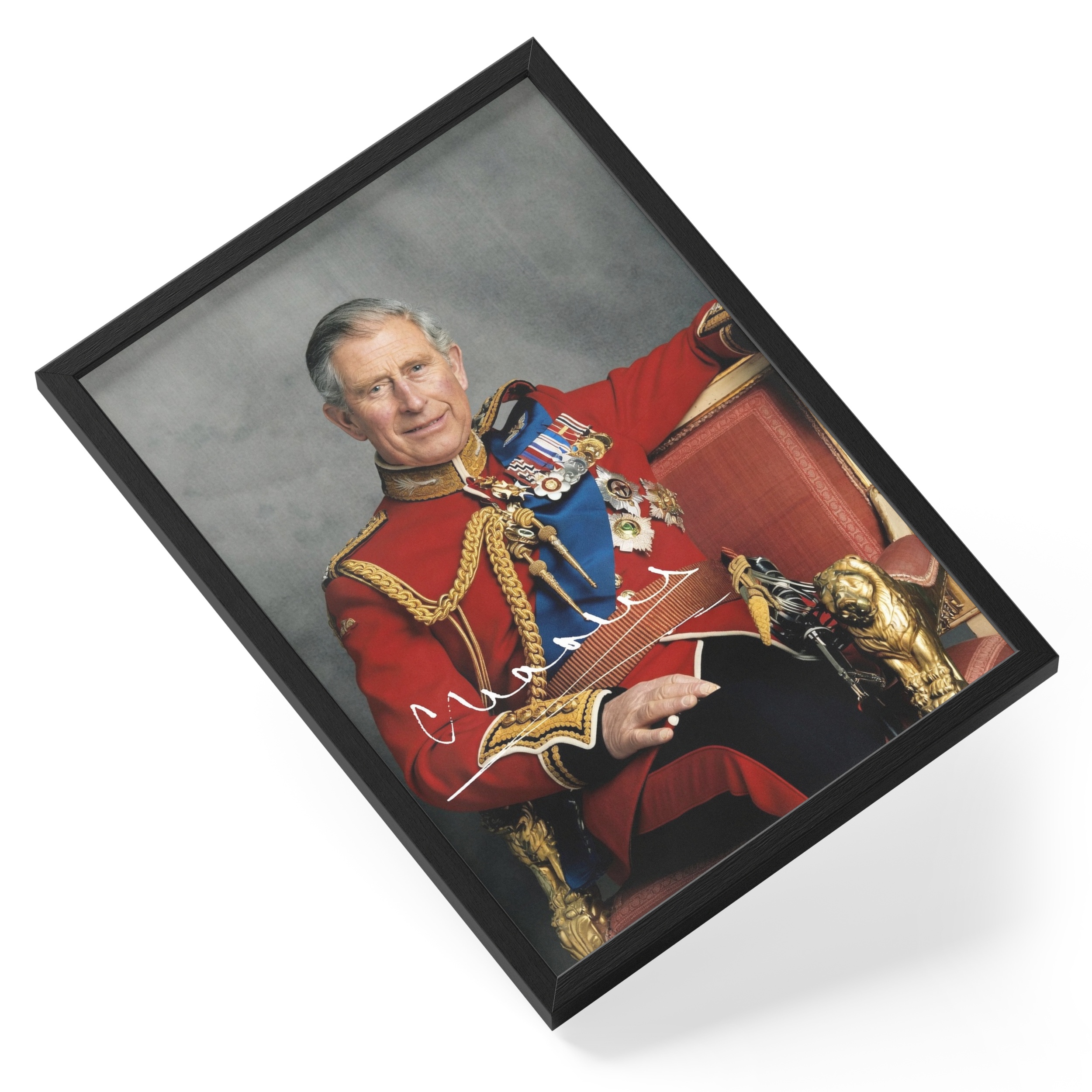 King Charles Iii Military Uniform Signed Royal Portrait — angled view