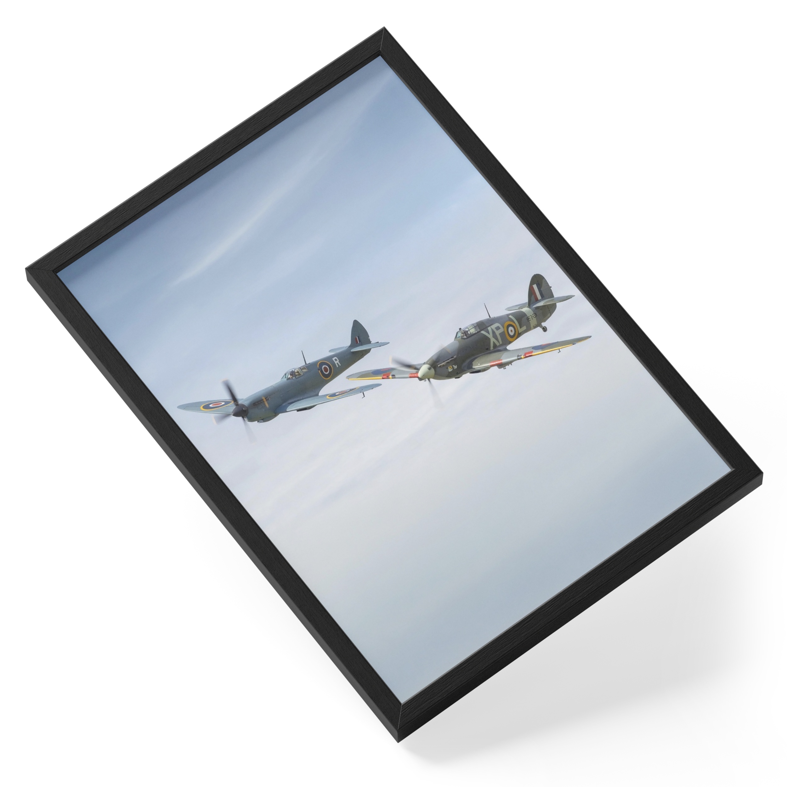 Raf Spitfire Fighters Formation Flight Ww2 British Aircraft — angled view