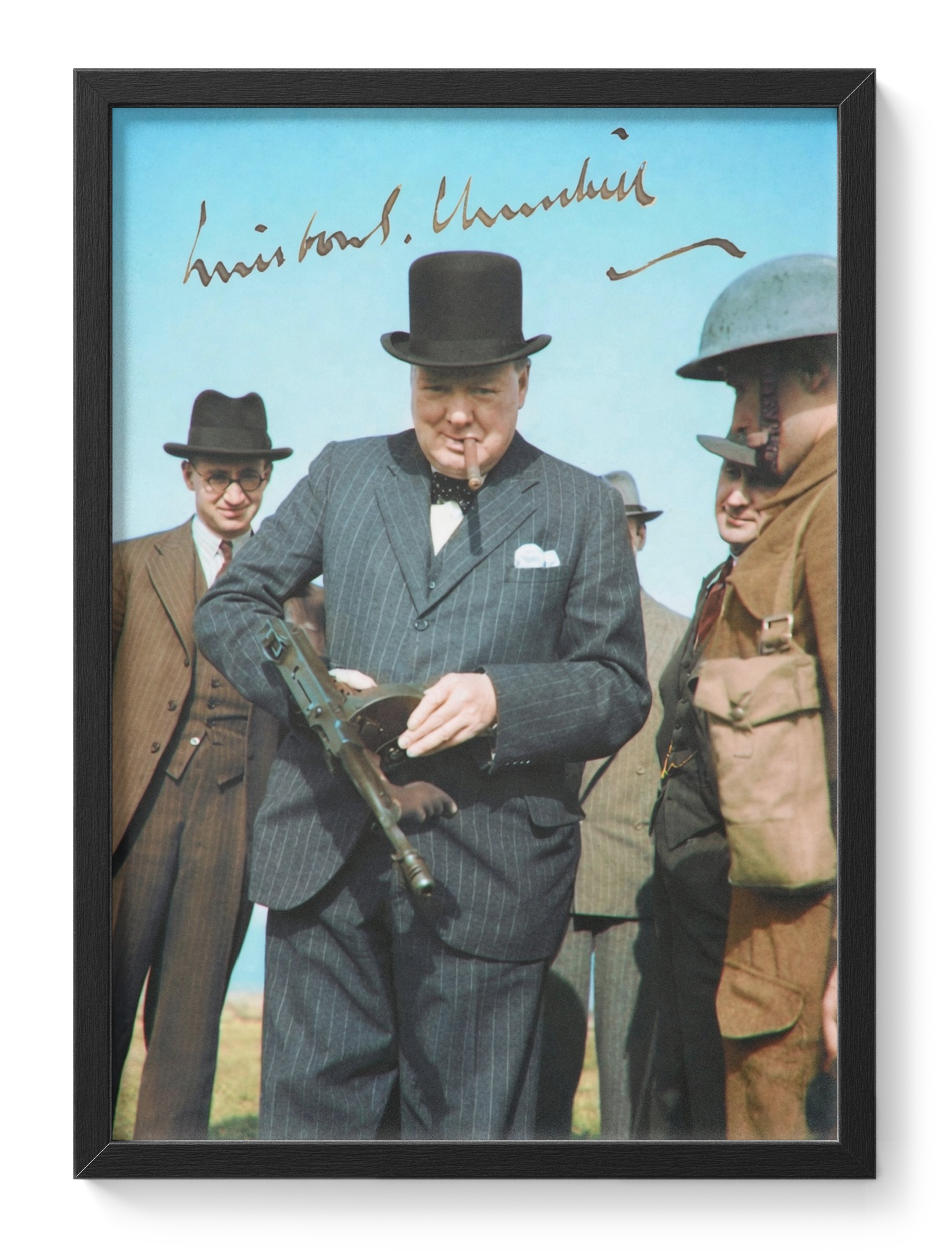 Winston Churchill Tommy Gun Cigar Ww2 Prime Minister Photo — main view