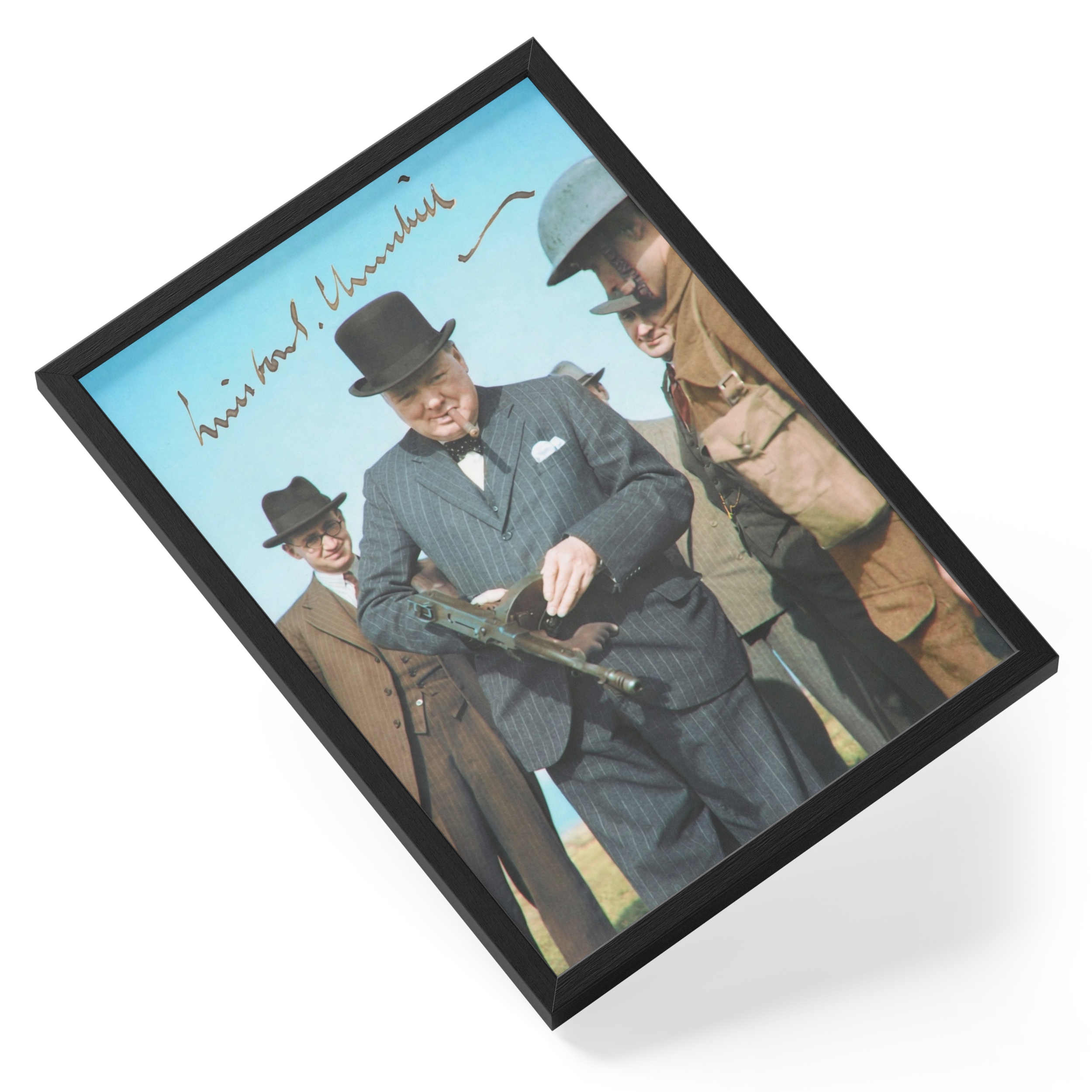 Winston Churchill Tommy Gun Cigar Ww2 Prime Minister Photo — angled view