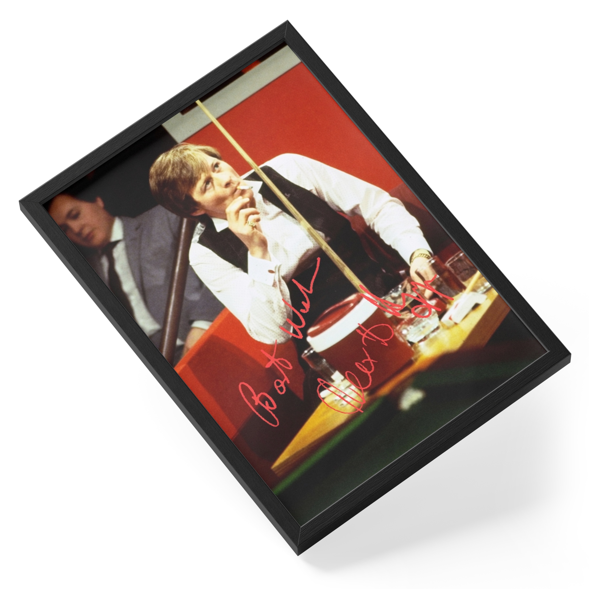 Alex Higgins Snooker Hurricane Champion Portrait Signed — angled view