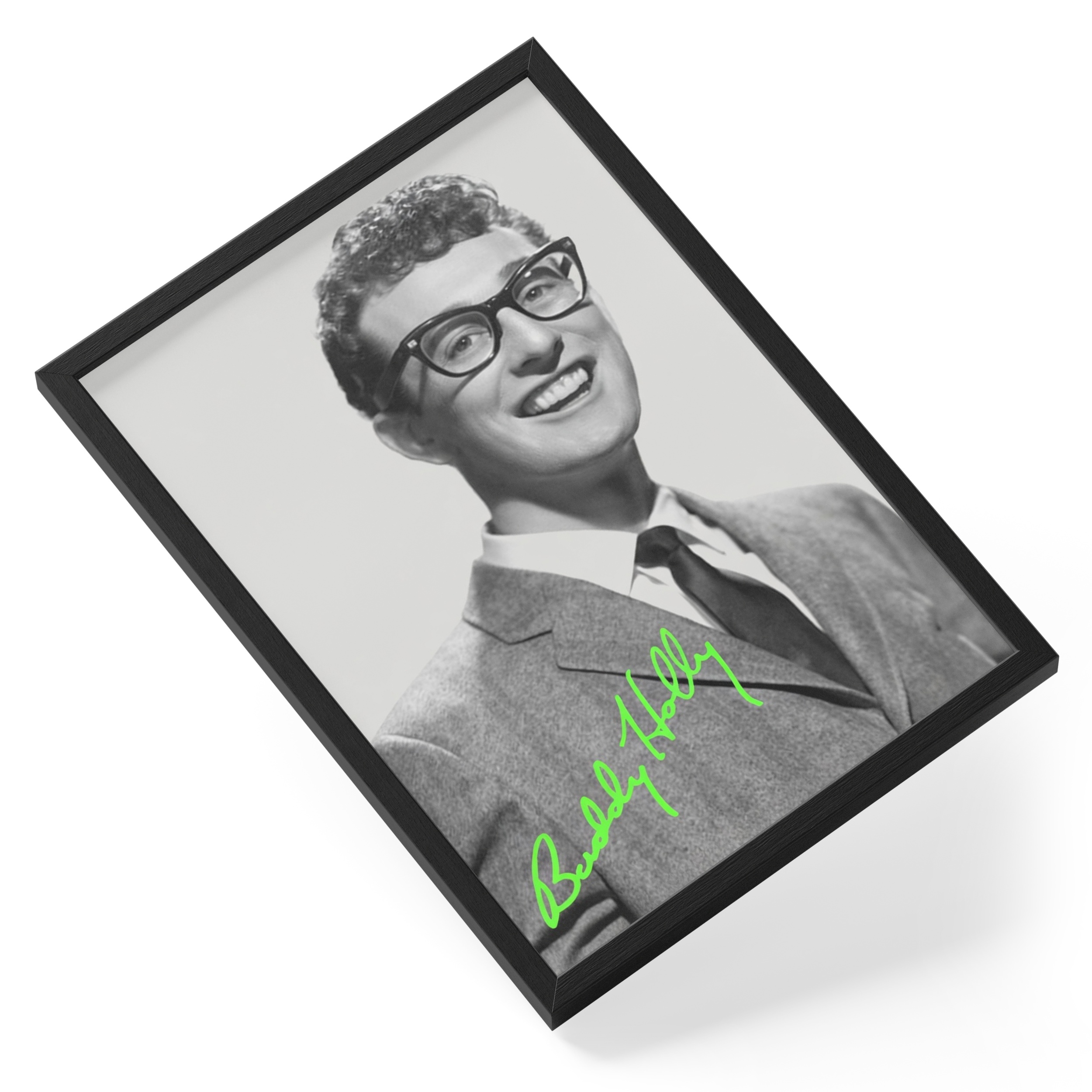 Buddy Holly Rock Roll Glasses Pioneer Portrait Signed — angled view