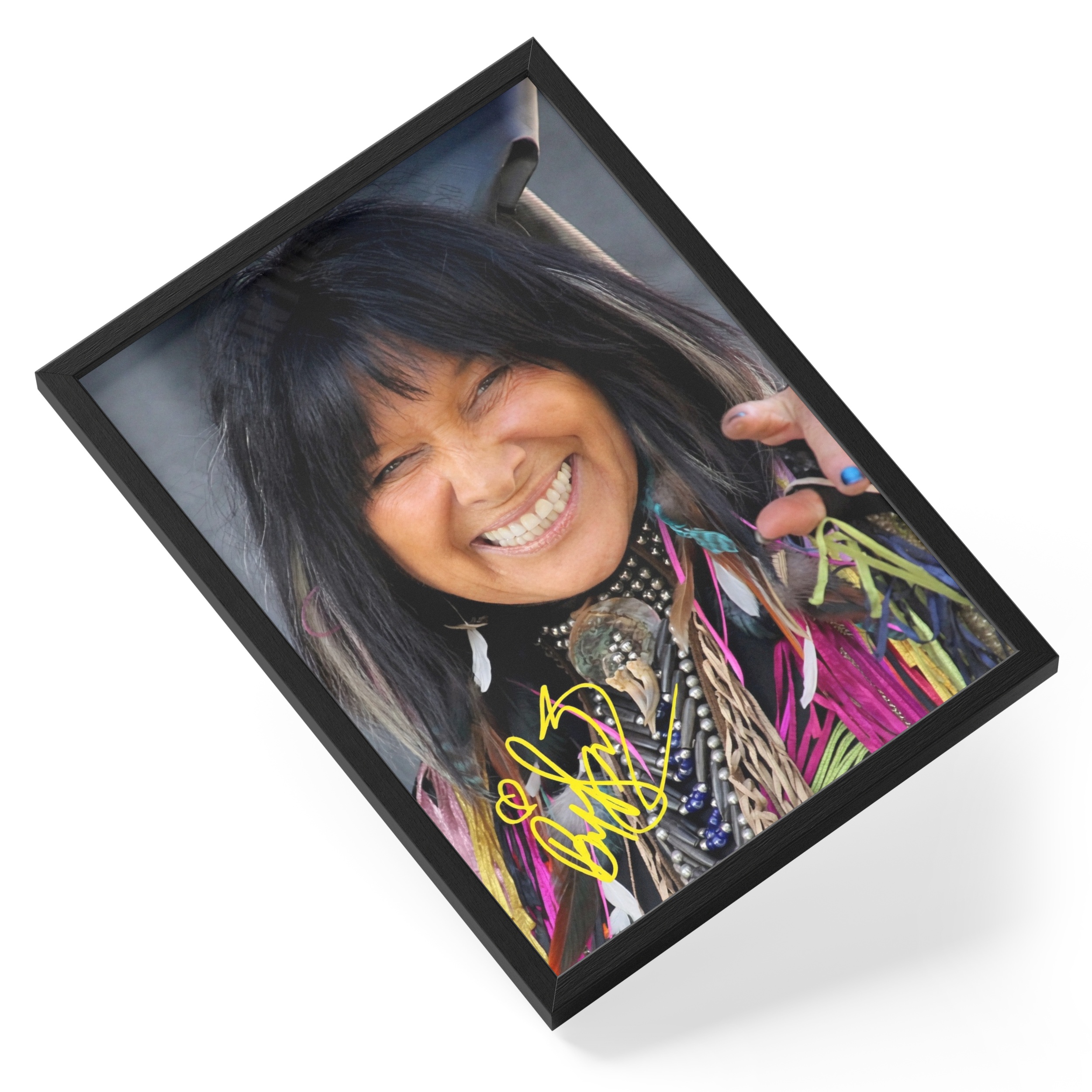 Buffy Sainte Marie Folk Singer Activist Portrait Signed — angled view