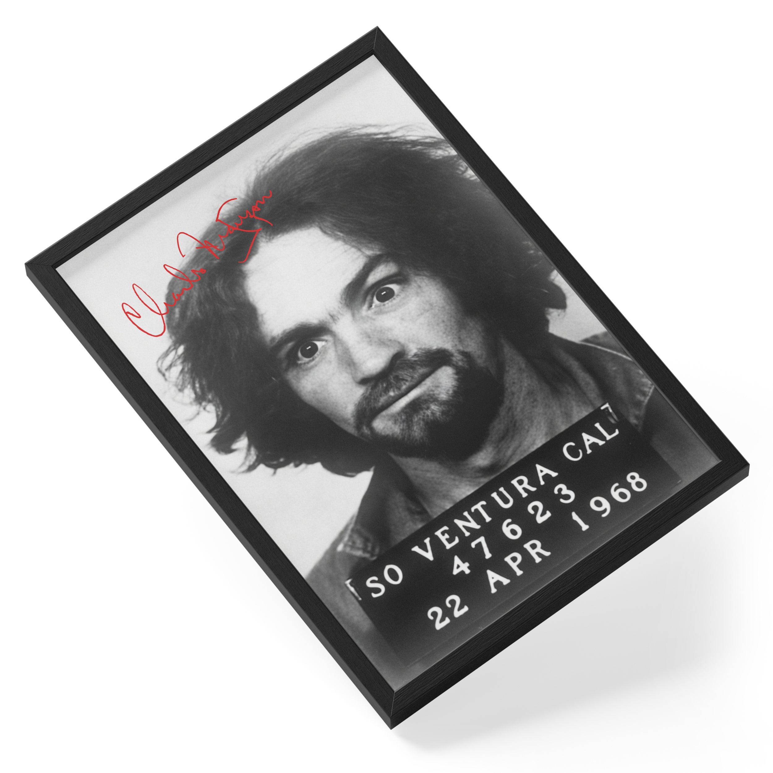 Charles Manson Cult Leader Historical Mugshot Portrait — angled view