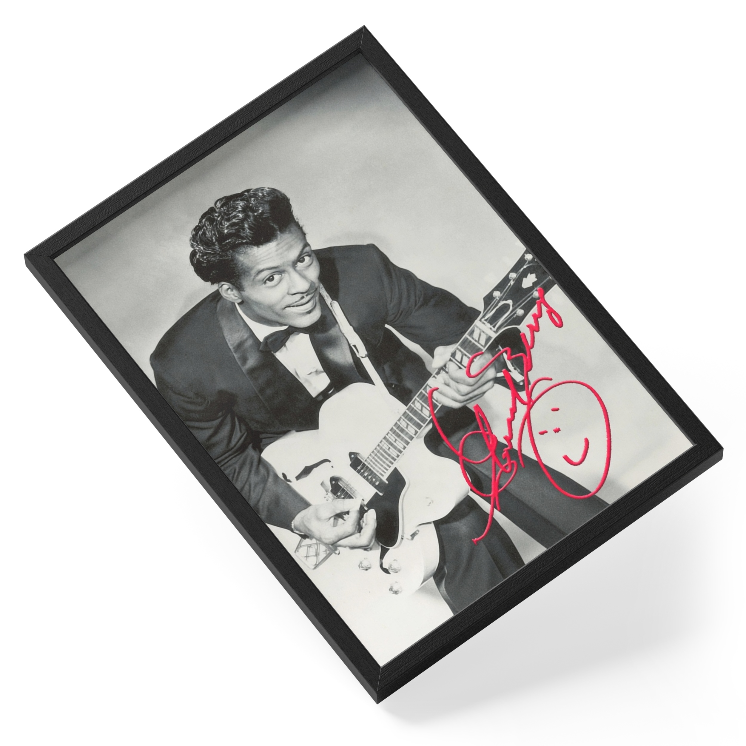 Chuck Berry Rock Roll Guitarist Pioneer Portrait Signed — angled view