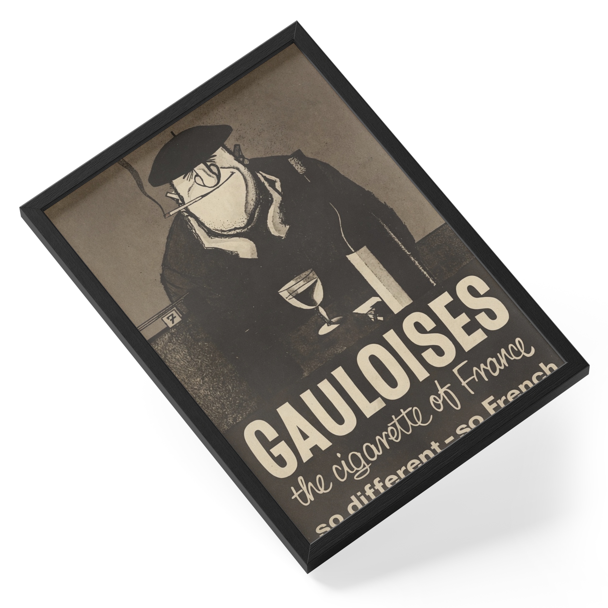 Gauloises French Cafe Cigarette Vintage Advertising Illustration — angled view