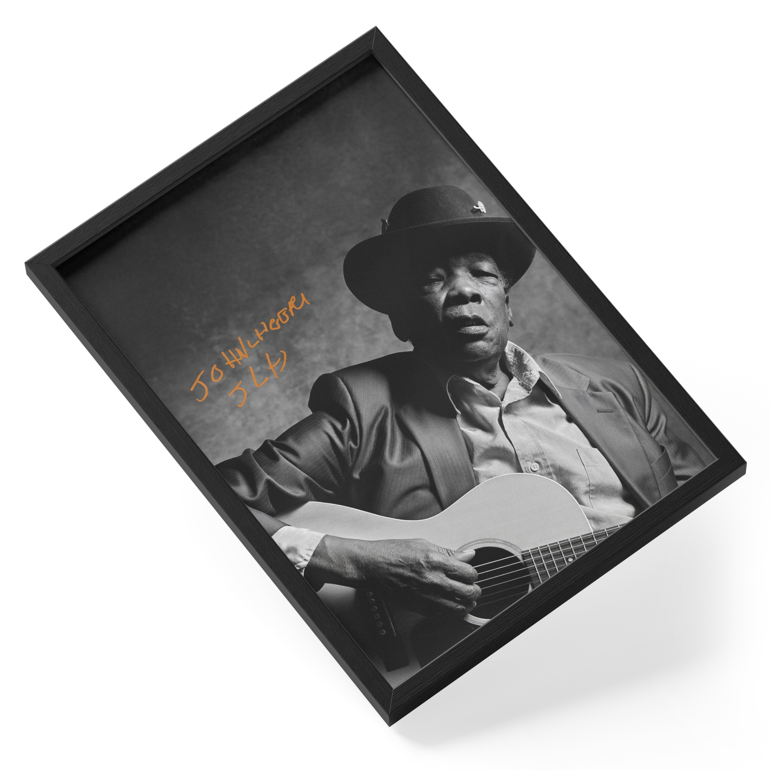 John Lee Hooker Blues Guitarist Legend Portrait Signed — angled view