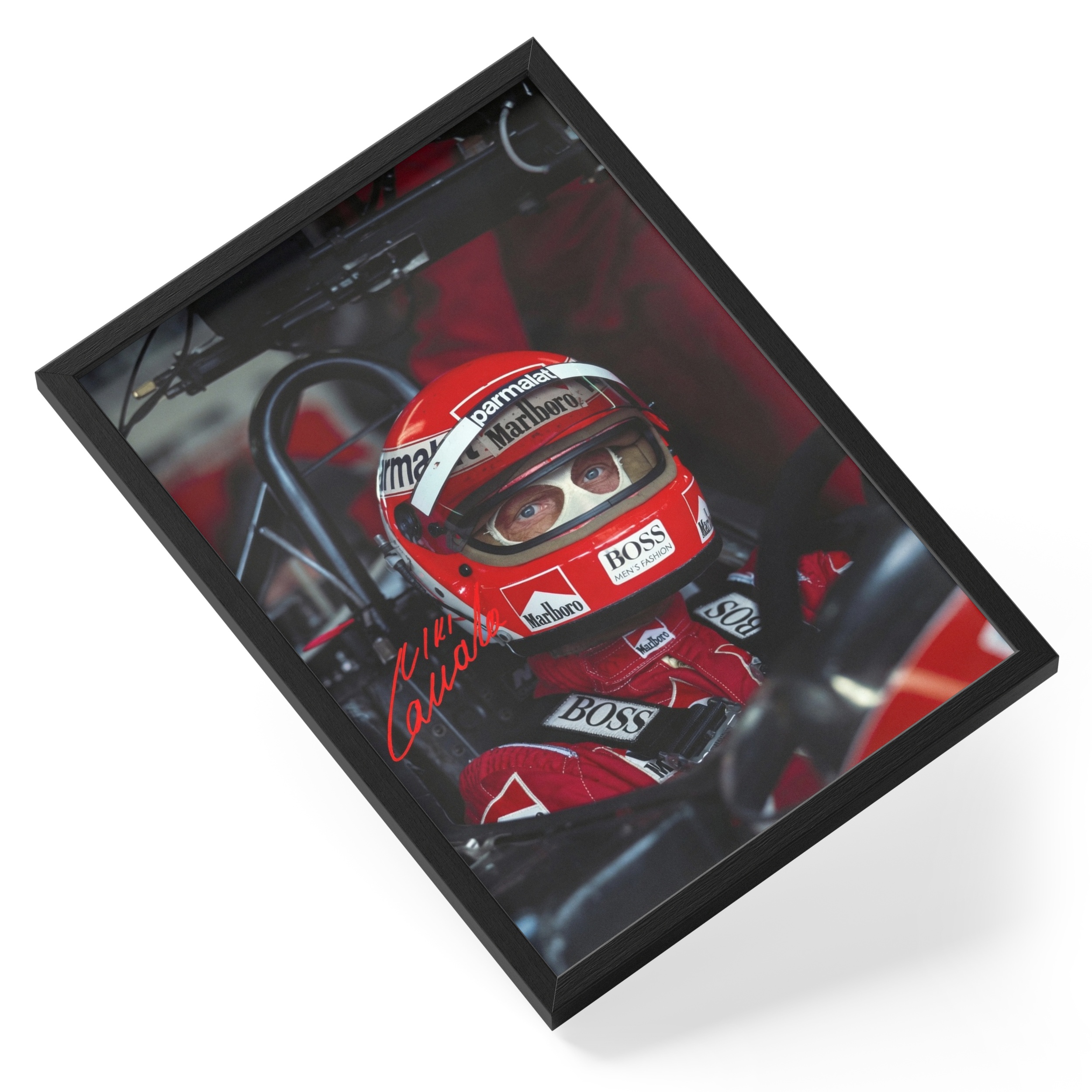 Niki Lauda Formula One Champion Austrian Driver Portrait — angled view