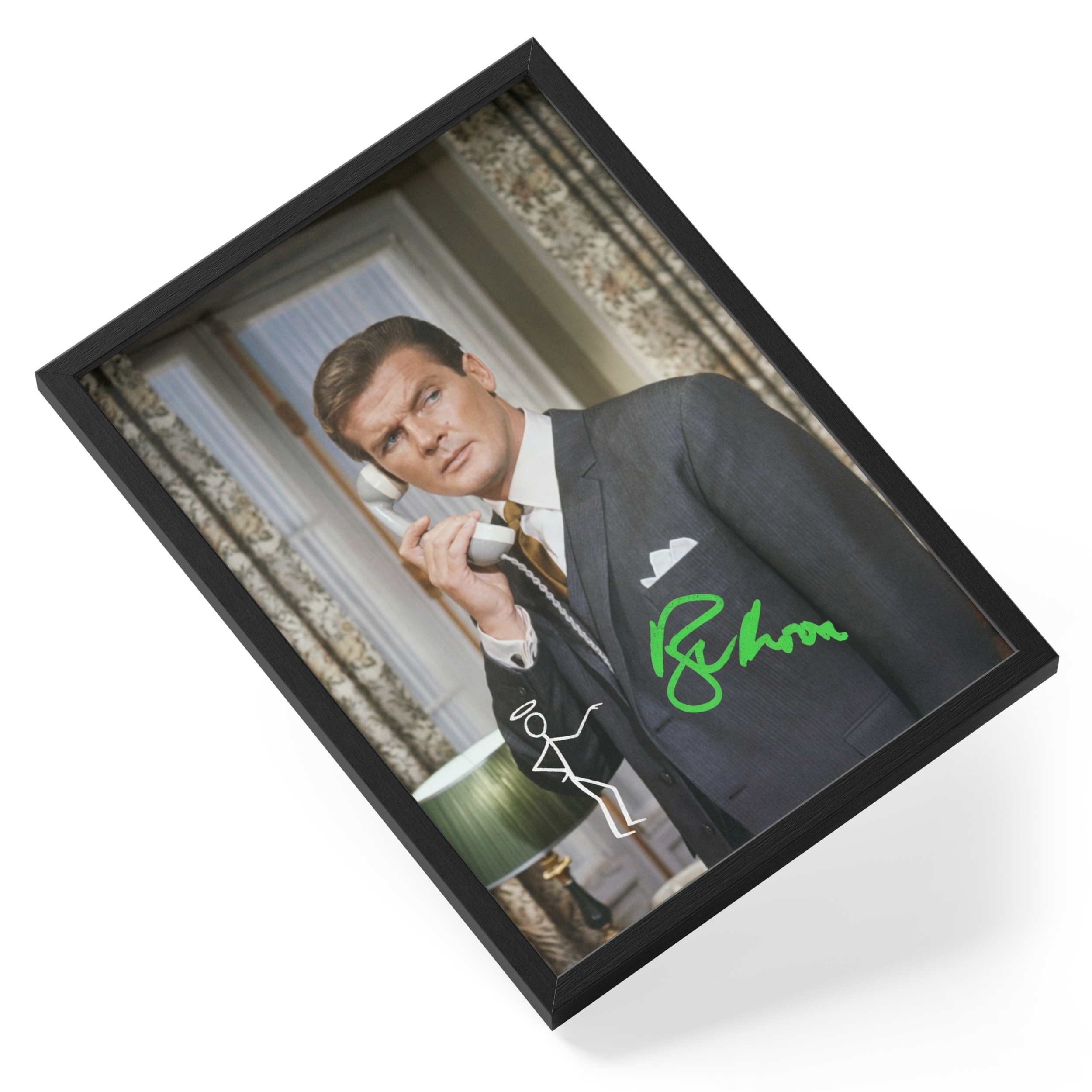 Roger Moore James Bond 007 Actor Portrait Signed — angled view
