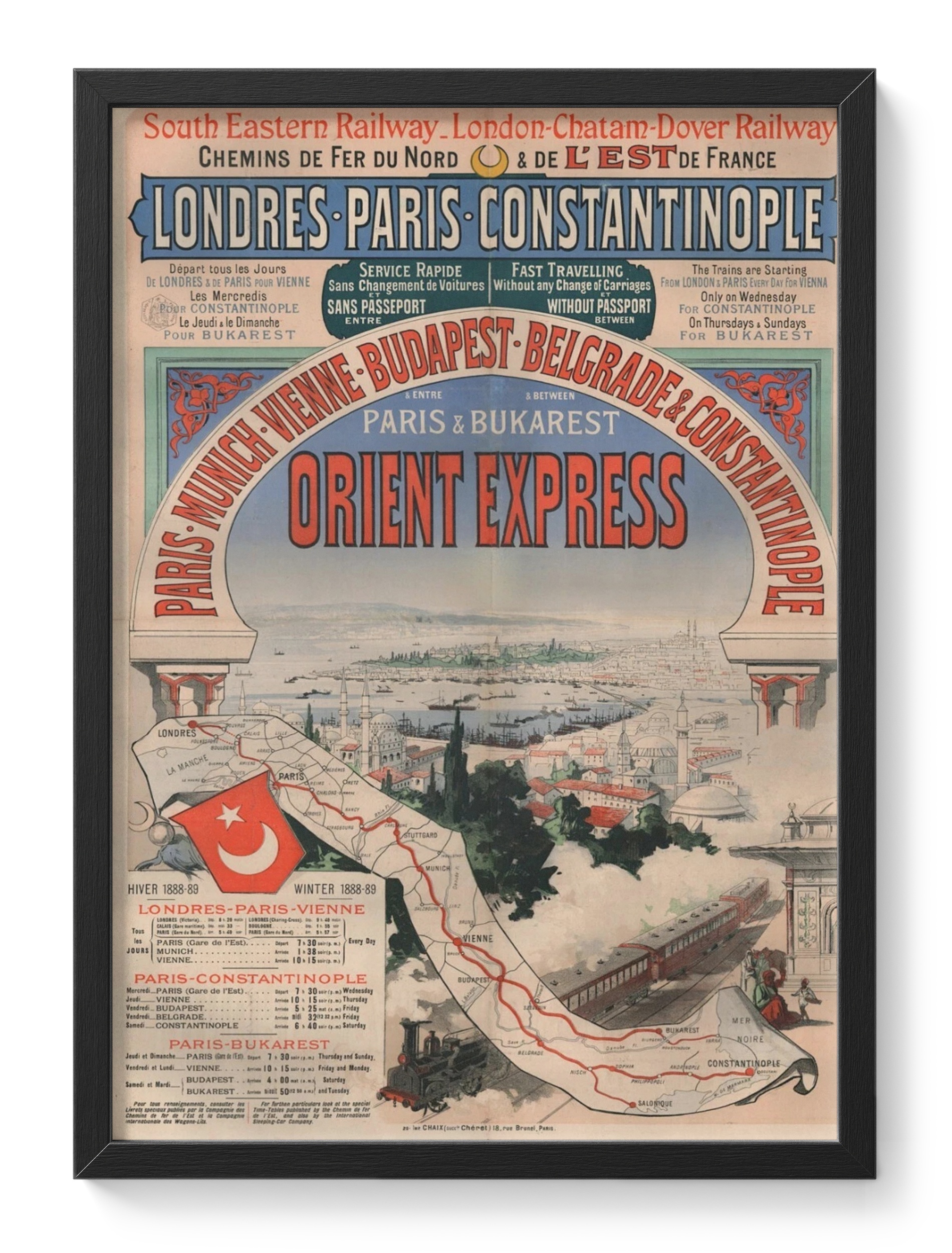 Simplon Venice Orient Express Train Travel Vintage Illustration — main view
