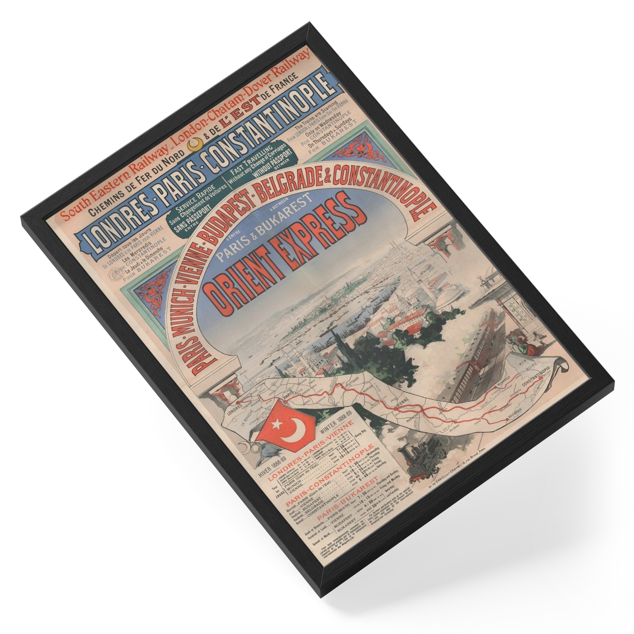 Simplon Venice Orient Express Train Travel Vintage Illustration — angled view